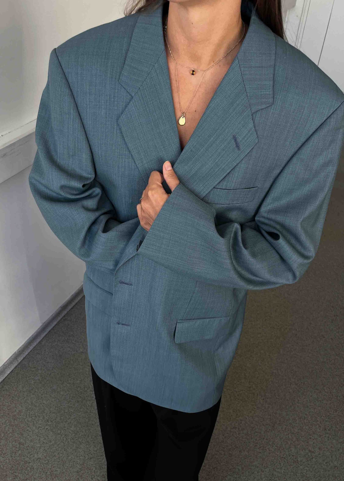 Vintage Turquoise Oversized 100% WOOL Blazer