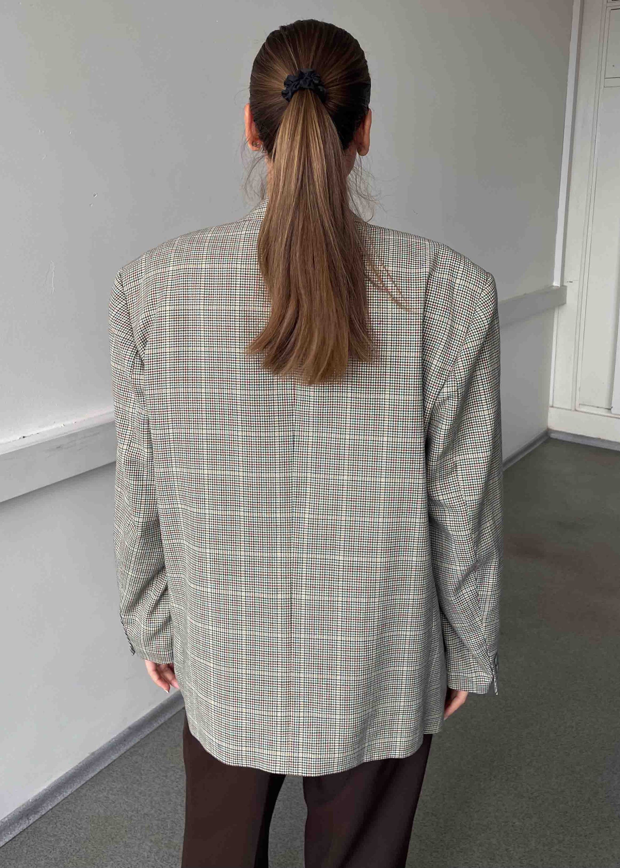 Vintage Multicoloured Dogtooth Print Oversized Blazer