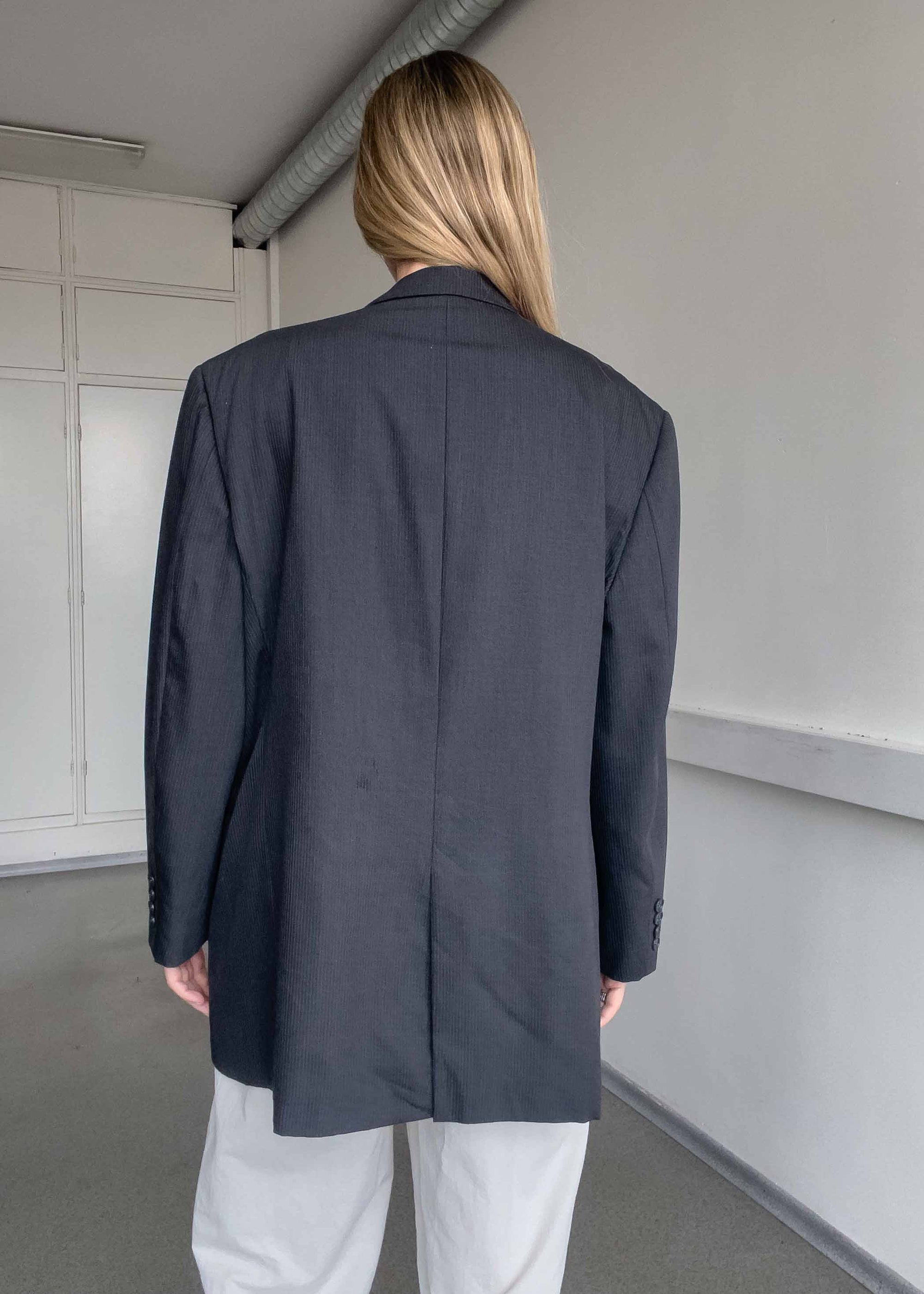 Vintage Grey Stripy Oversized Blazer