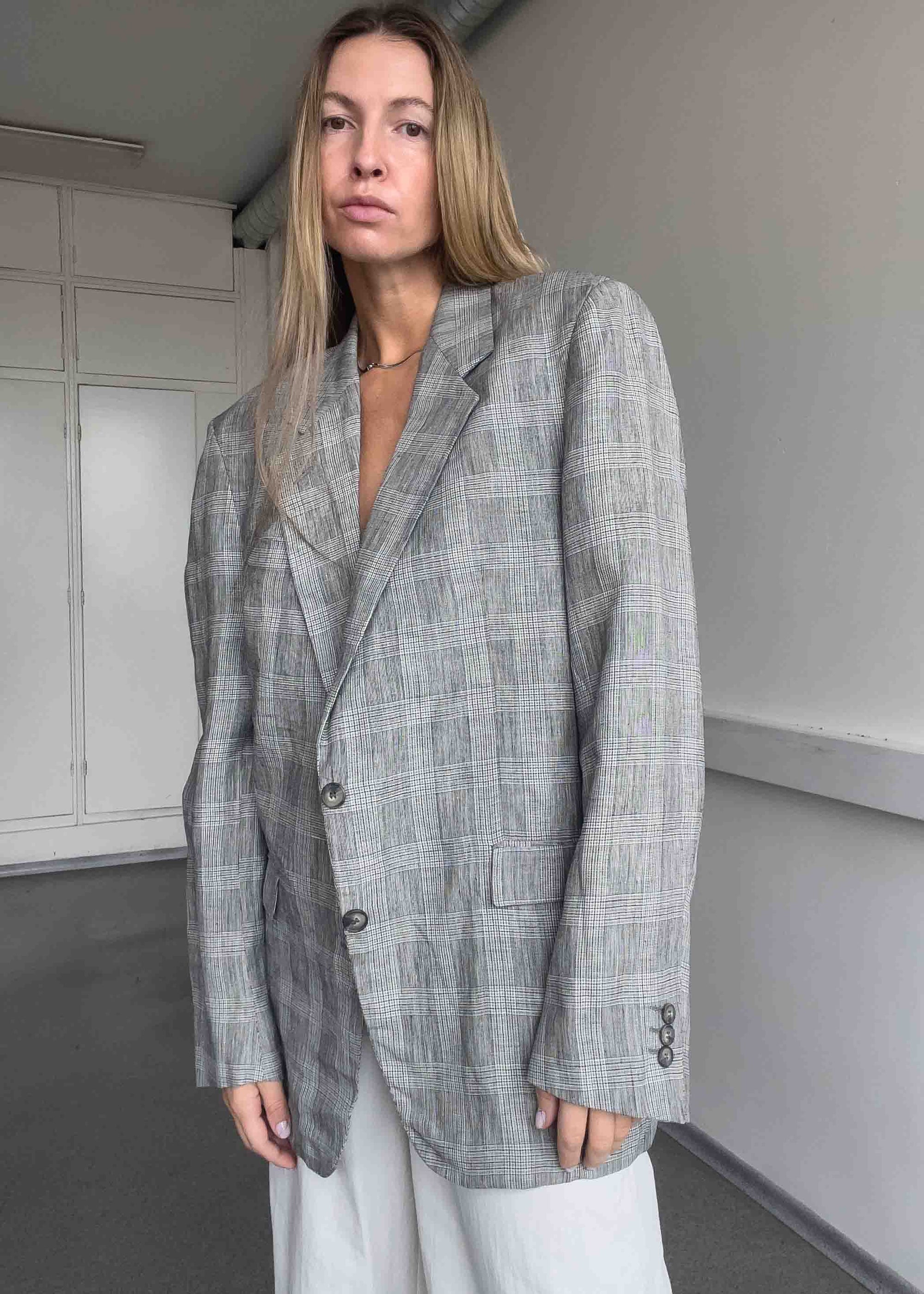 Vintage Grey Oversized Linen Blazer