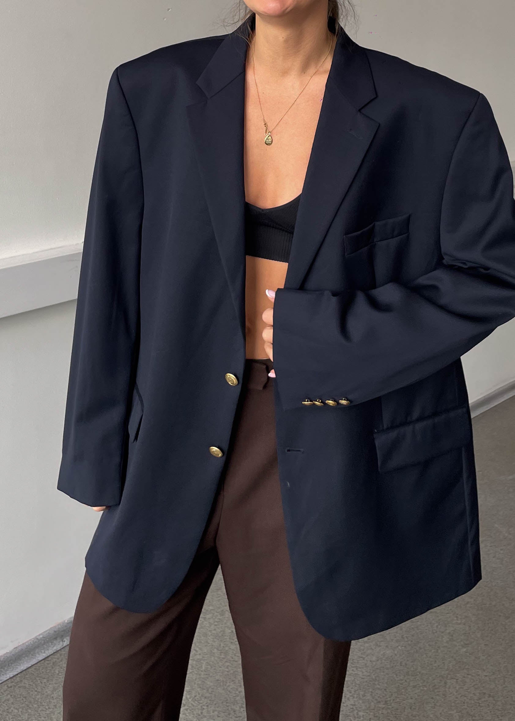 Vintage Navy Blue 100% WOOL Oversized Blazer CHAPS by RALPH LAUREN