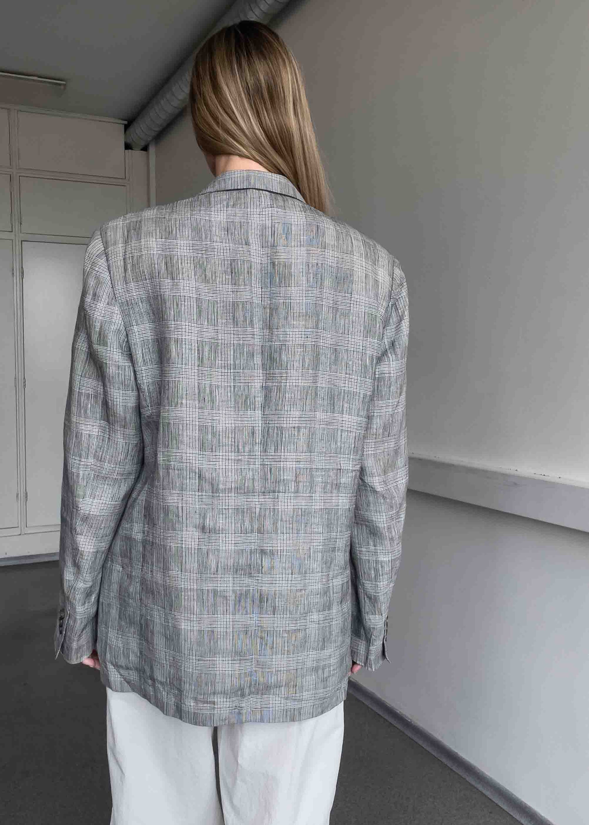 Vintage Grey Oversized Linen Blazer