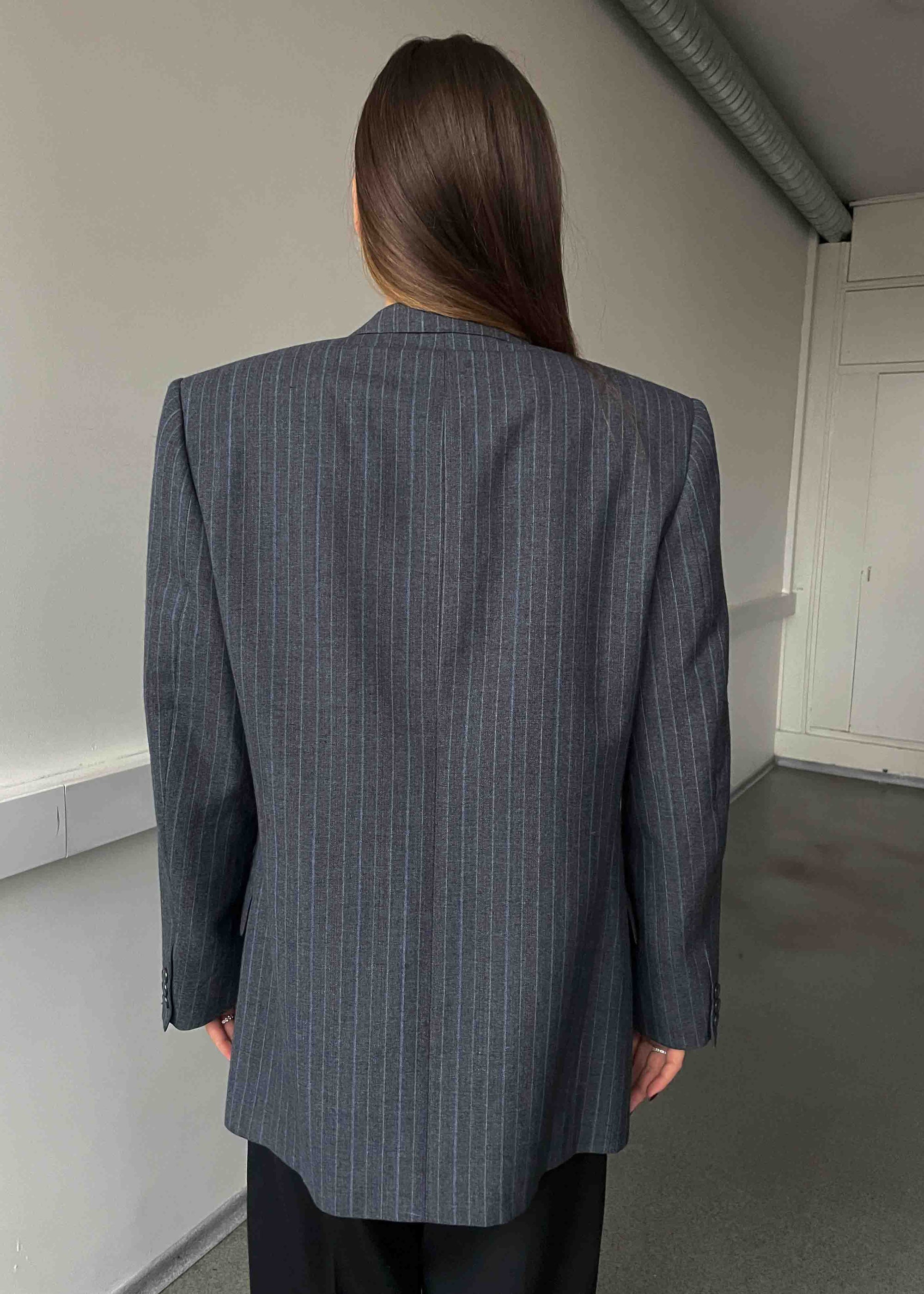 Vintage Grey Striped Oversized Blazer