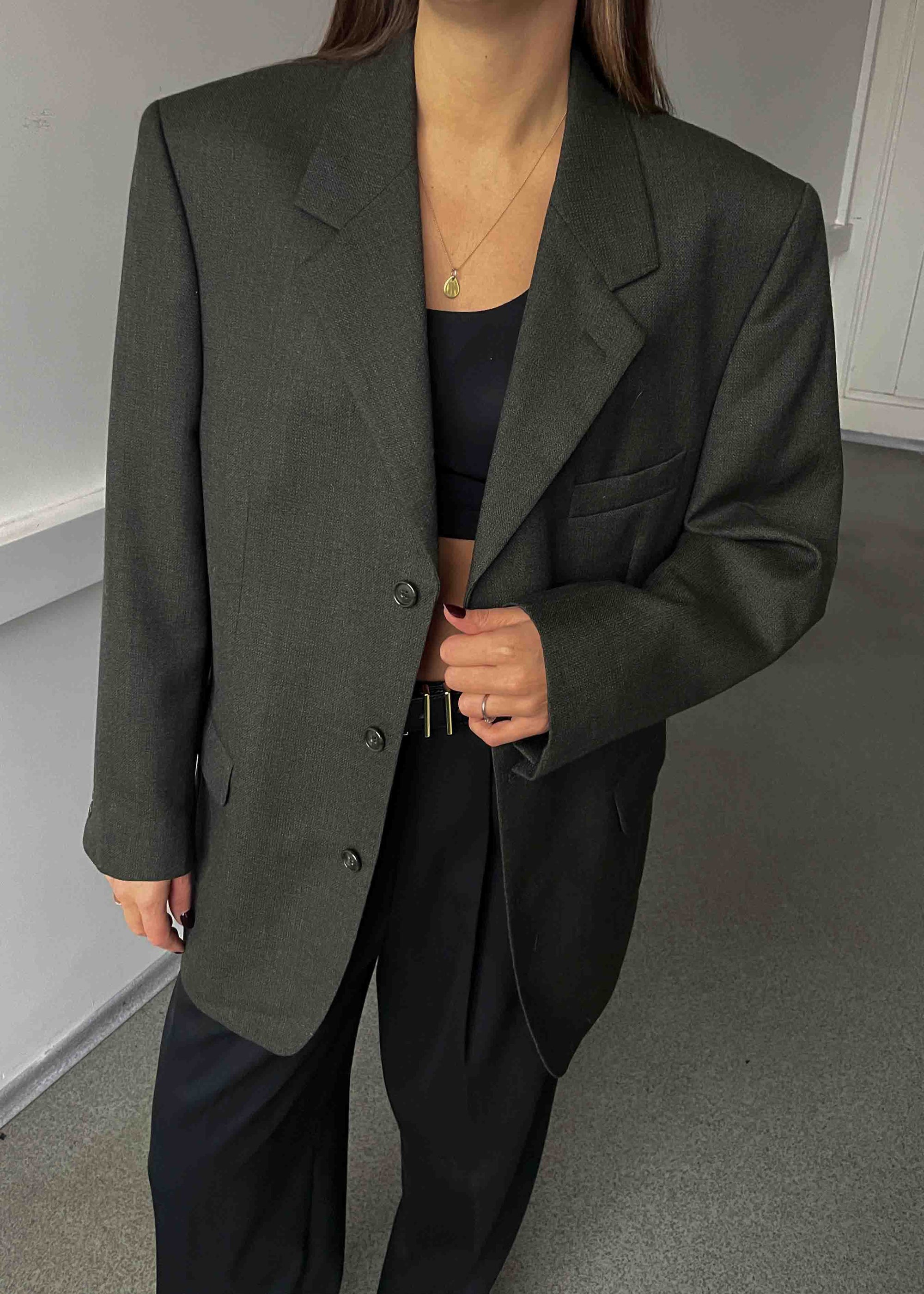 Vintage Khaki Green Oversized Blazer