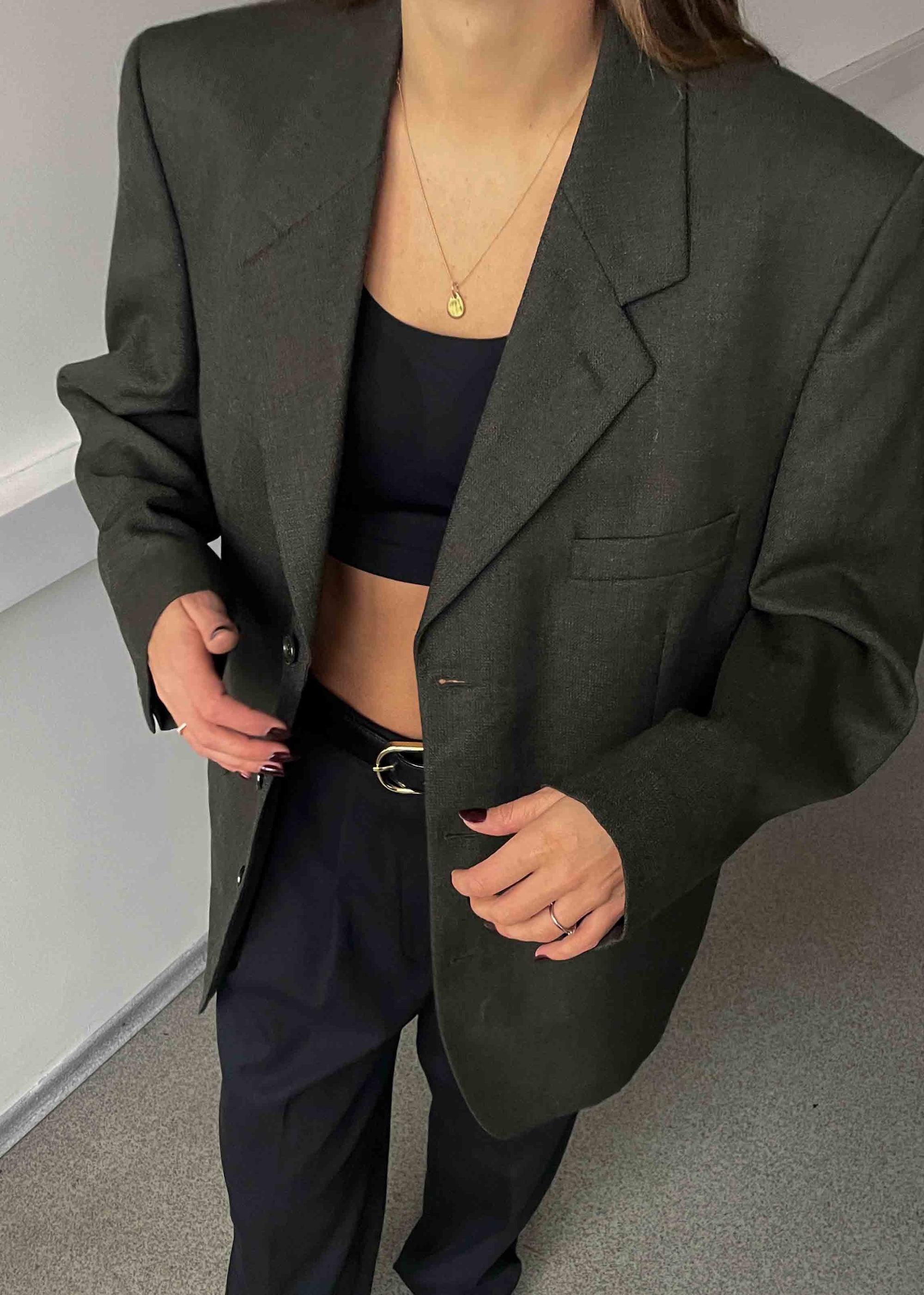 Vintage Khaki Green Oversized Blazer