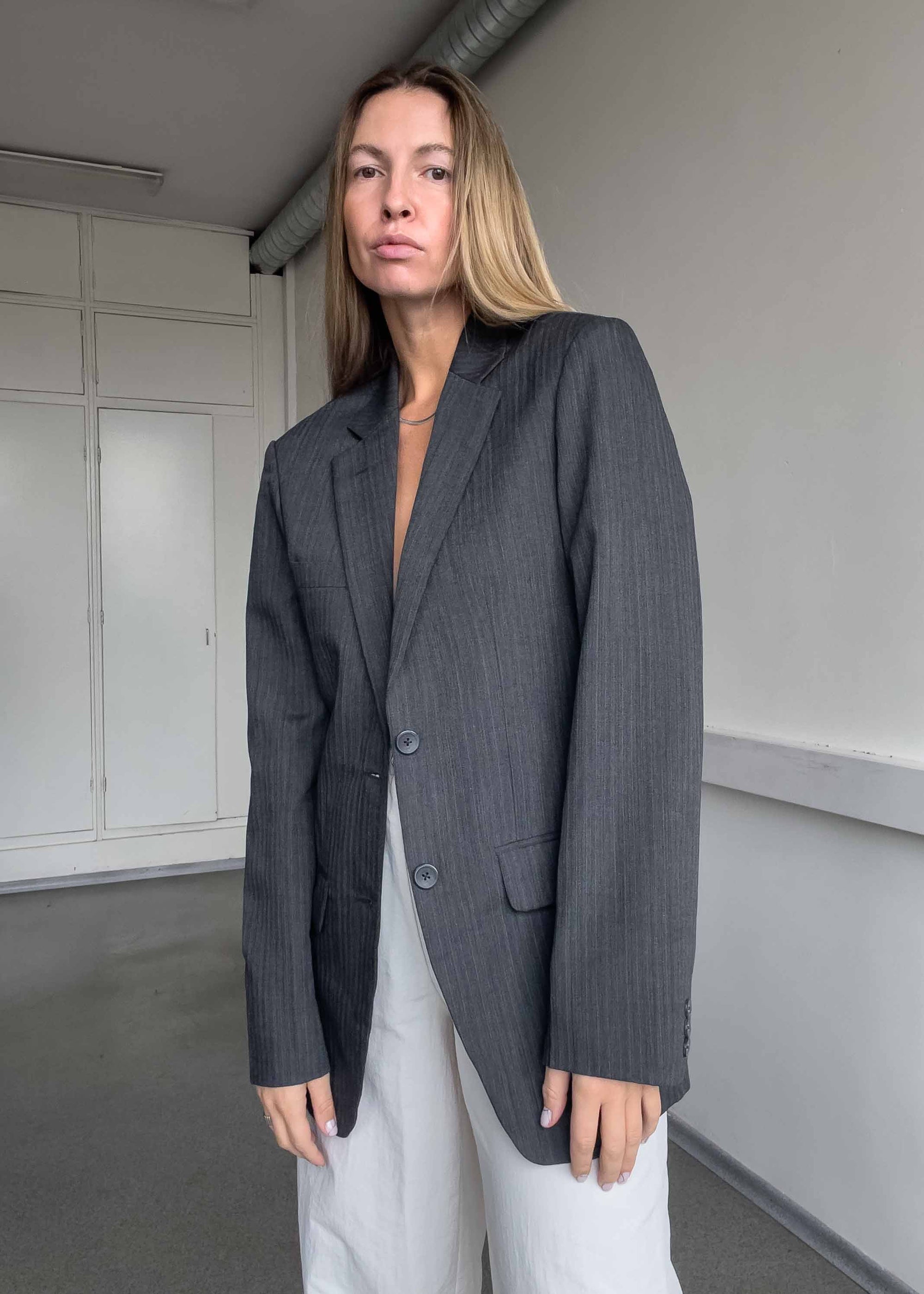 Vintage Grey Stripy Smaller Fit Blazer