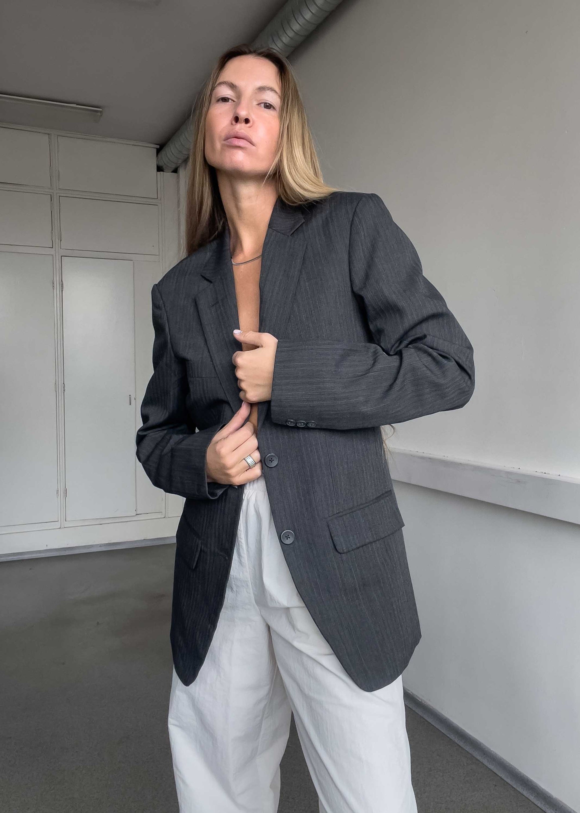 Vintage Grey Stripy Smaller Fit Blazer