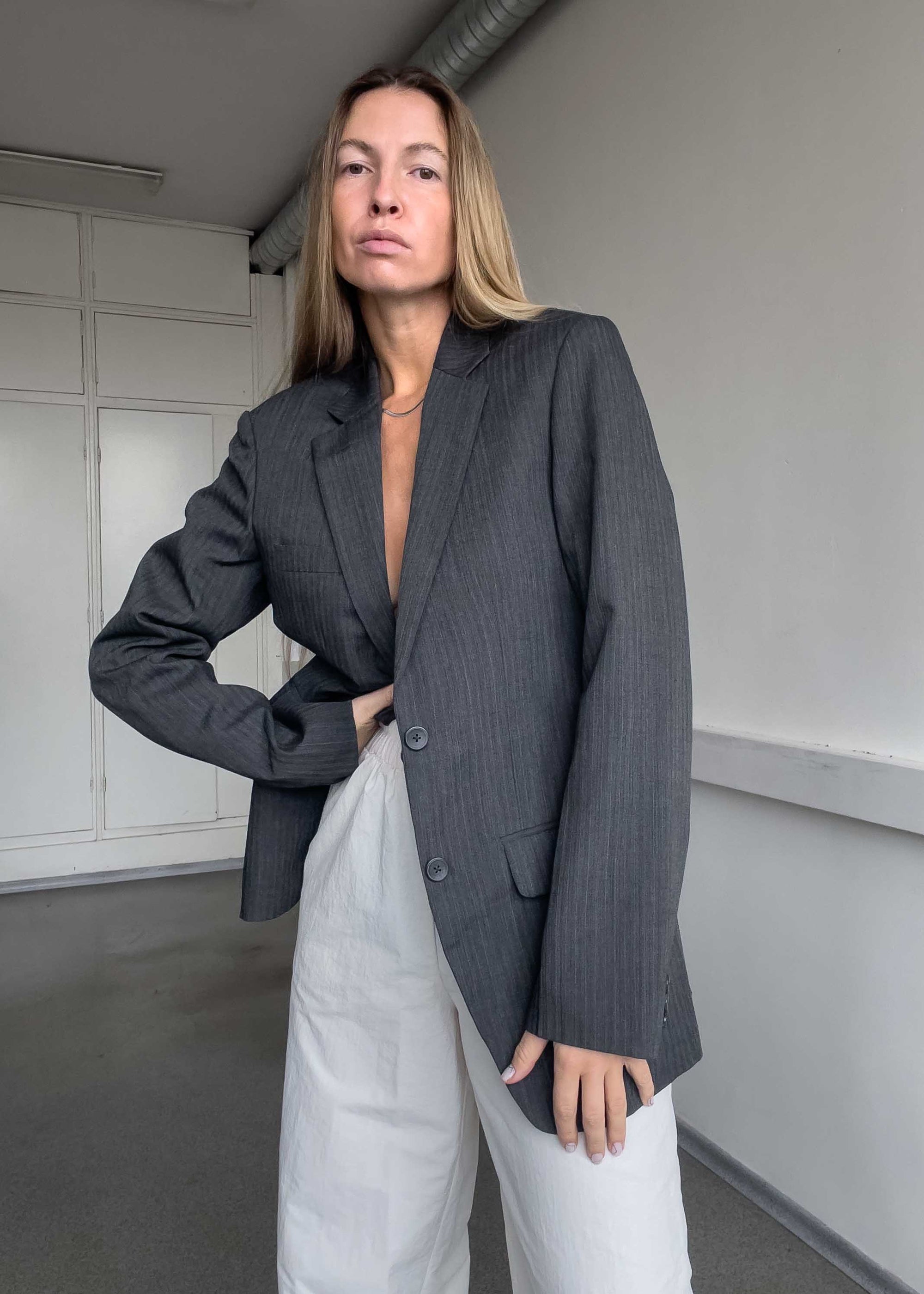 Vintage Grey Stripy Smaller Fit Blazer