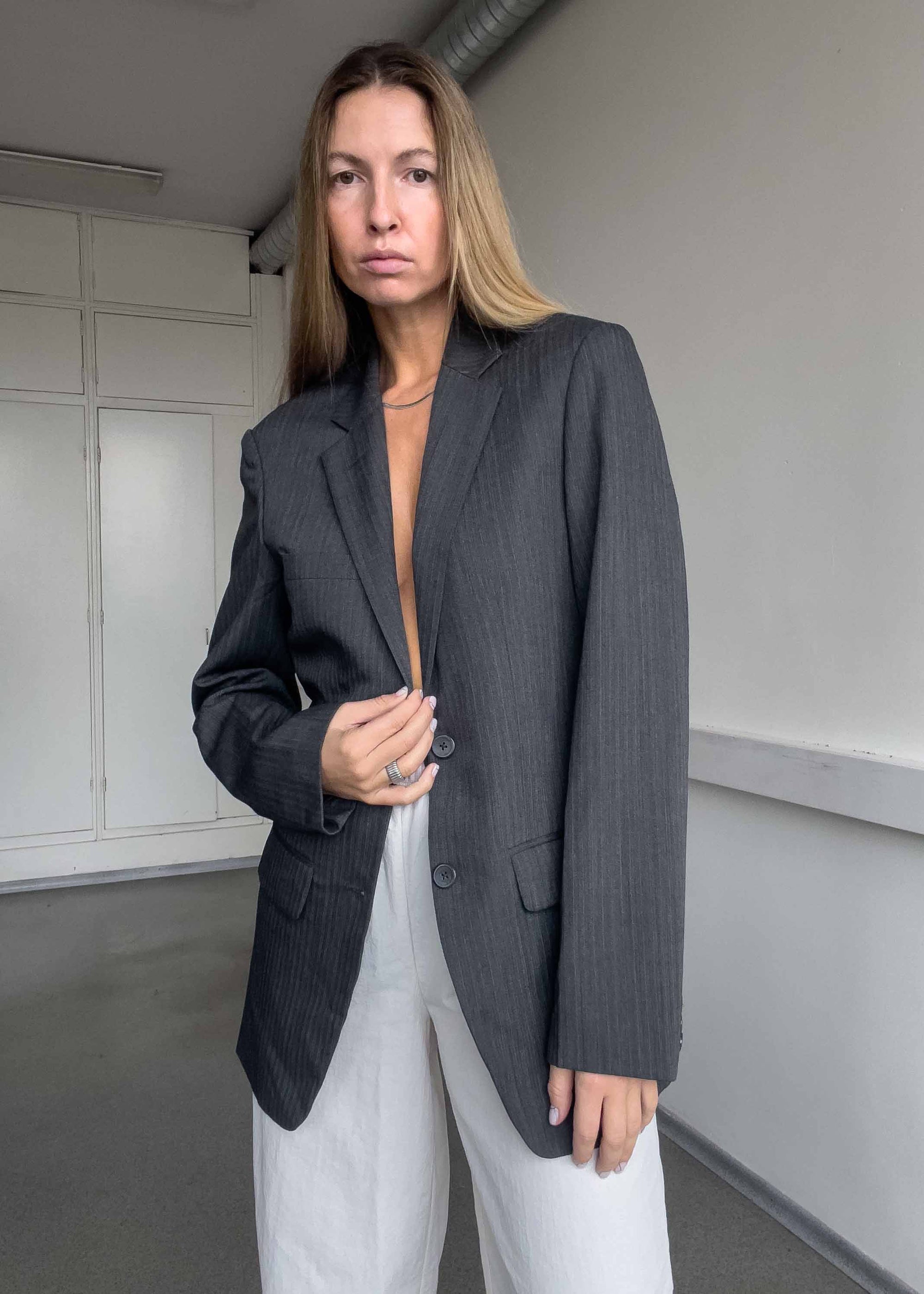 Vintage Grey Stripy Smaller Fit Blazer