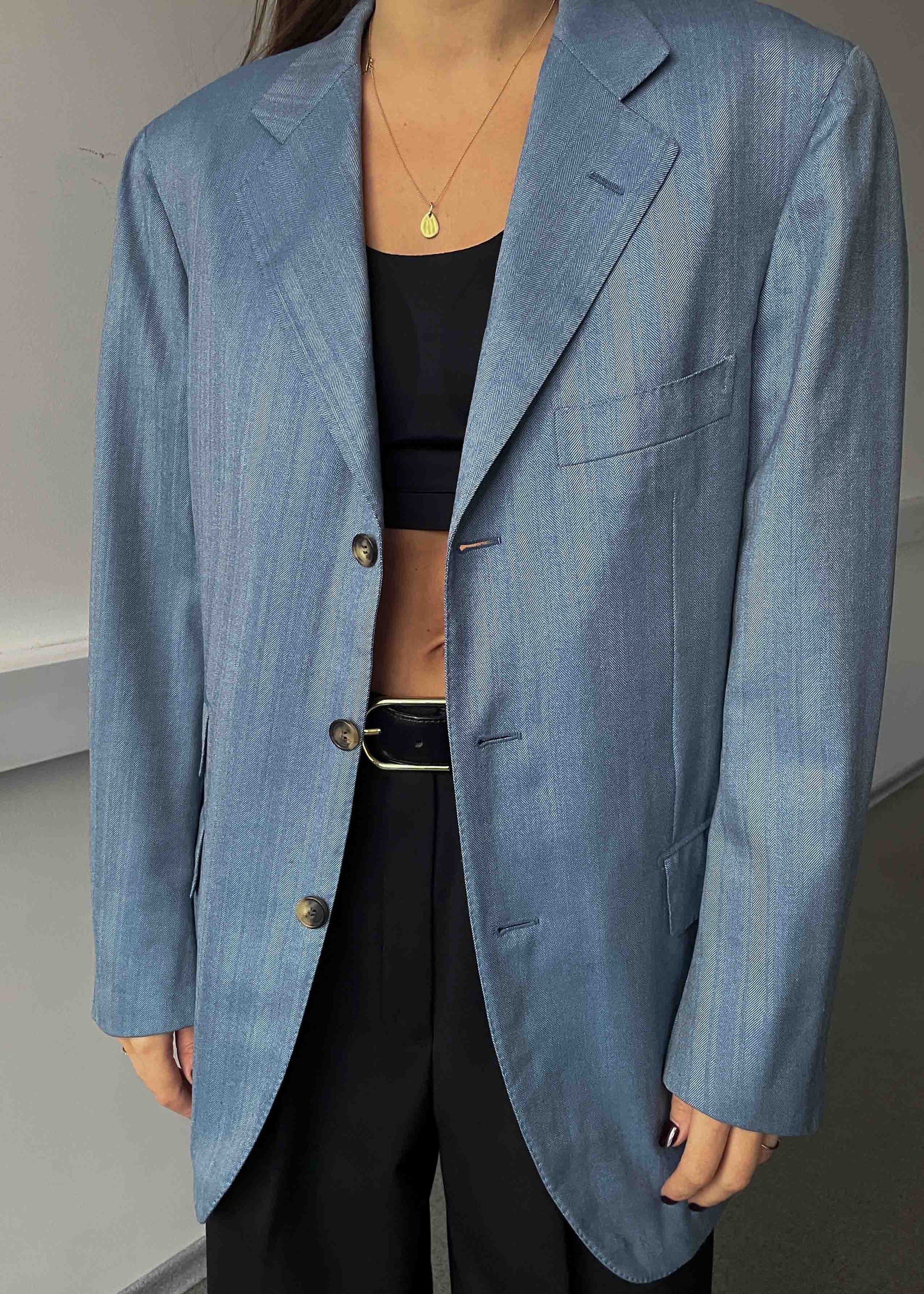 Vintage Light Blue Oversized 100% WOOL Blazer