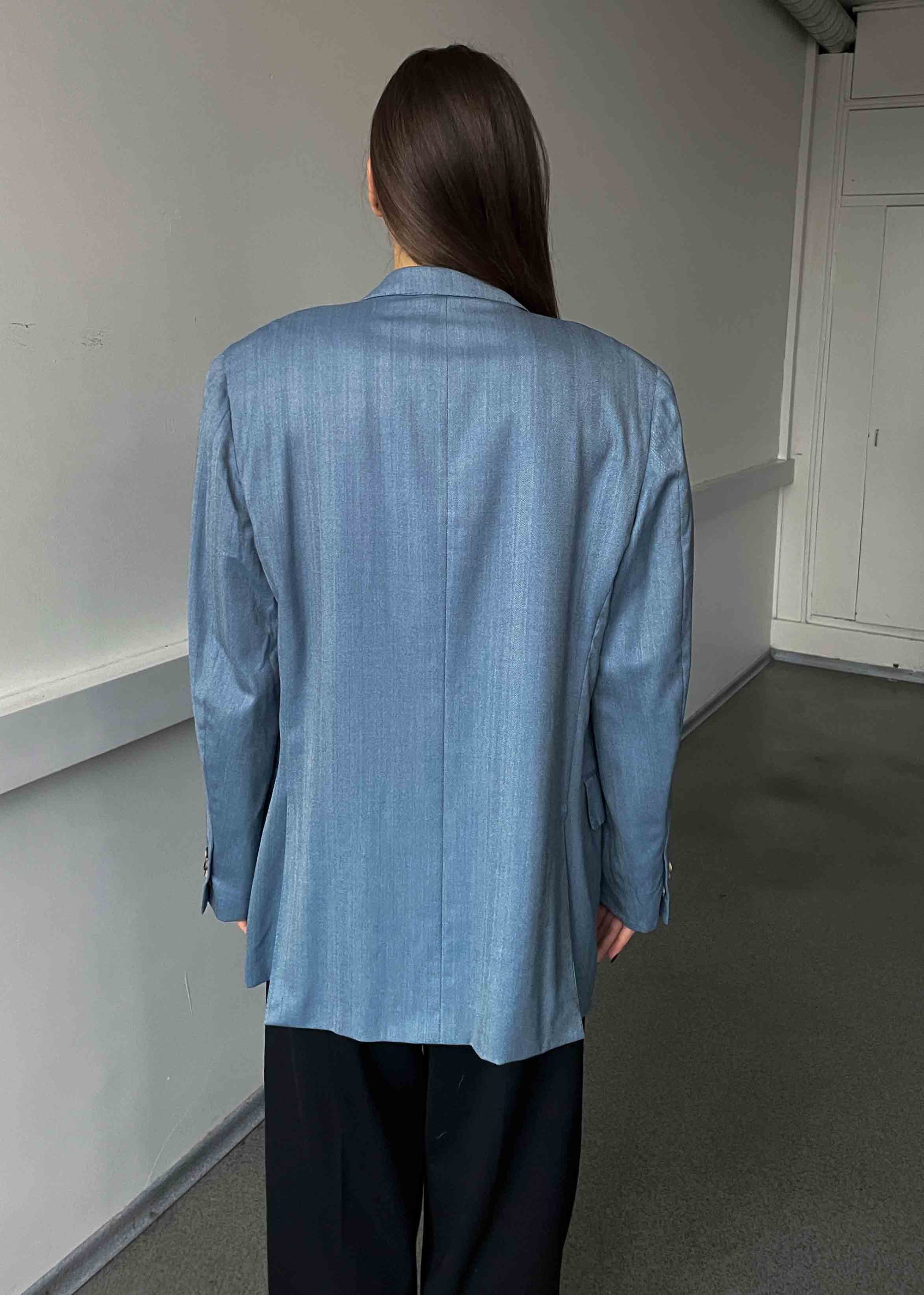 Vintage Light Blue Oversized 100% WOOL Blazer