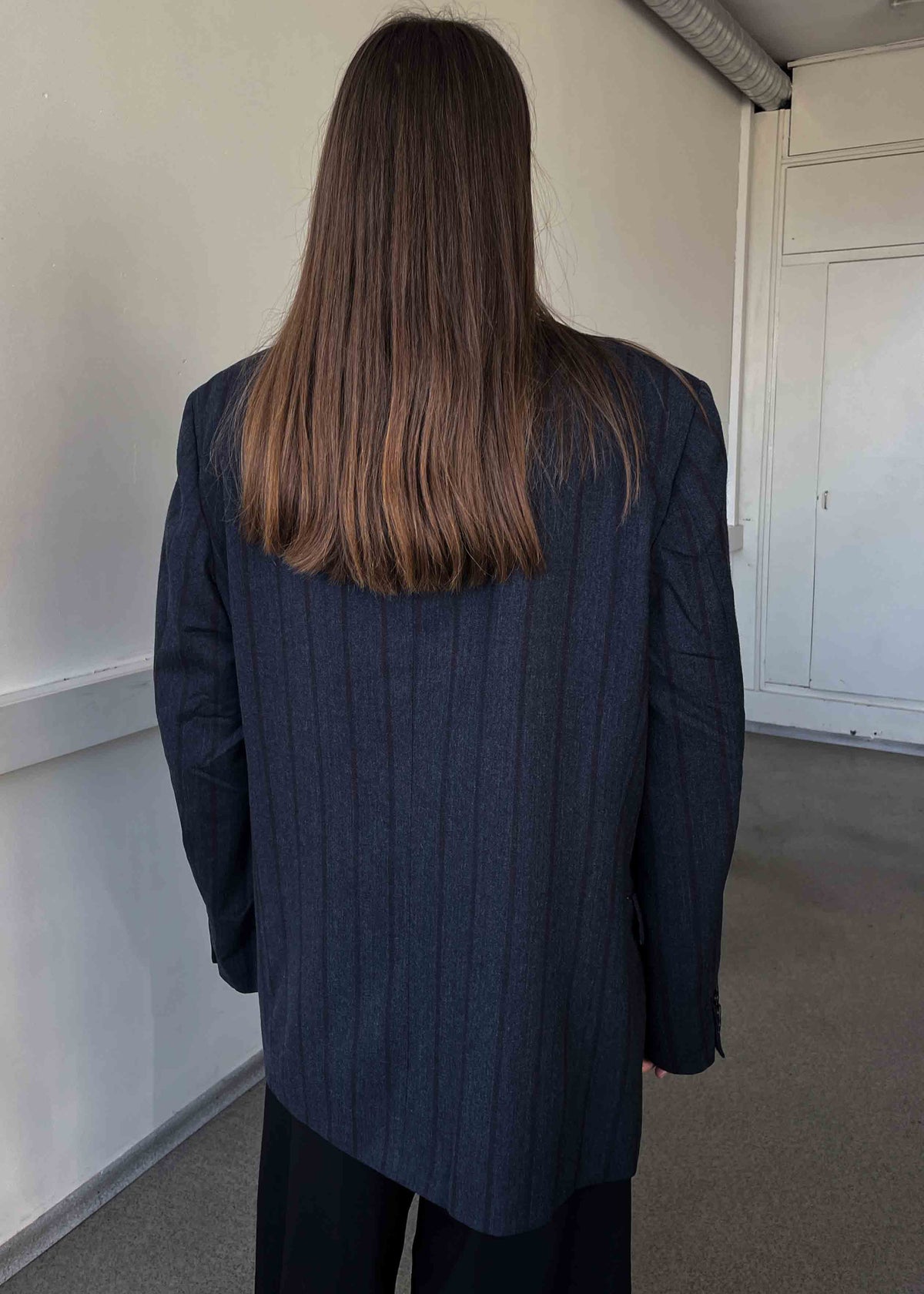 Vintage Grey Striped Oversized Double Breasted Blazer