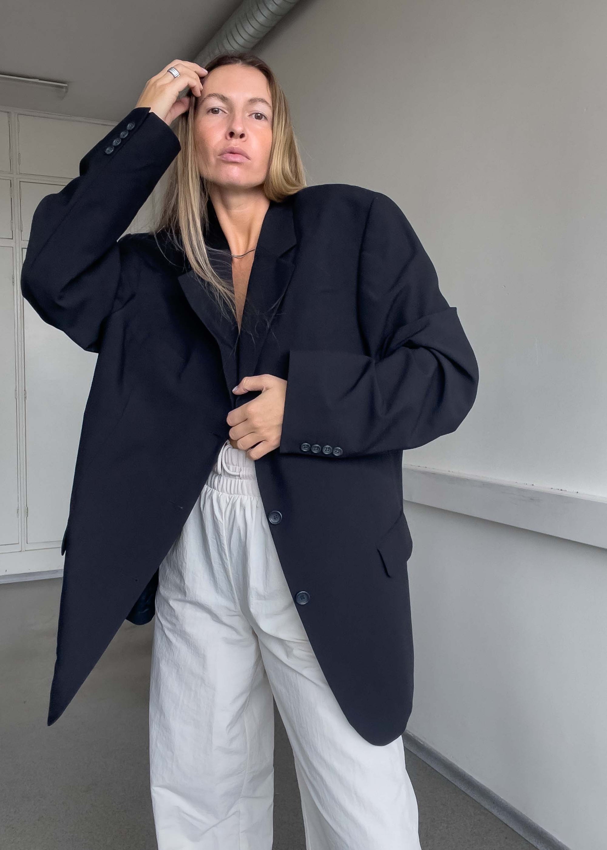 Vintage Navy Blue Oversized Blazer