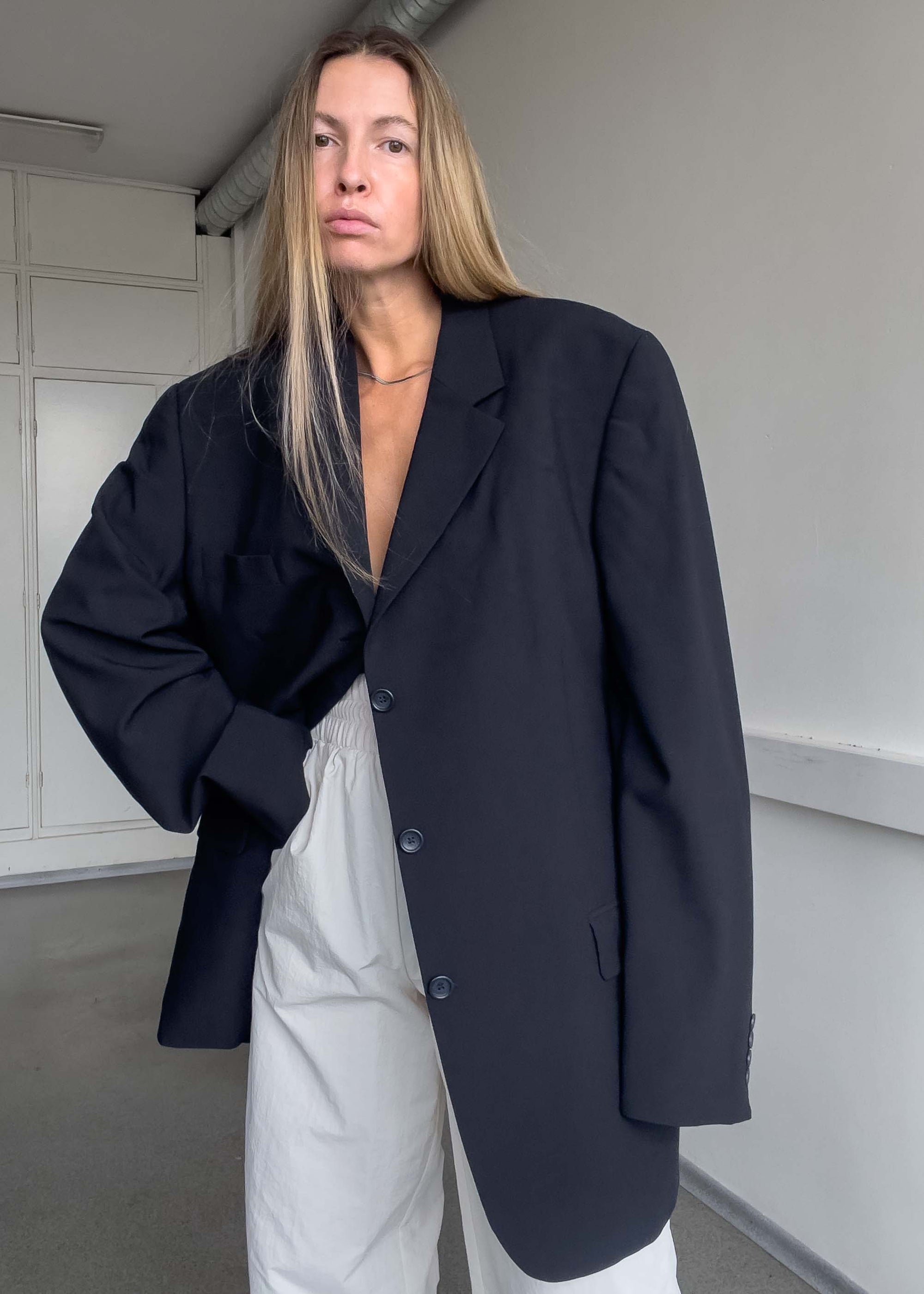 Vintage Navy Blue Oversized Blazer