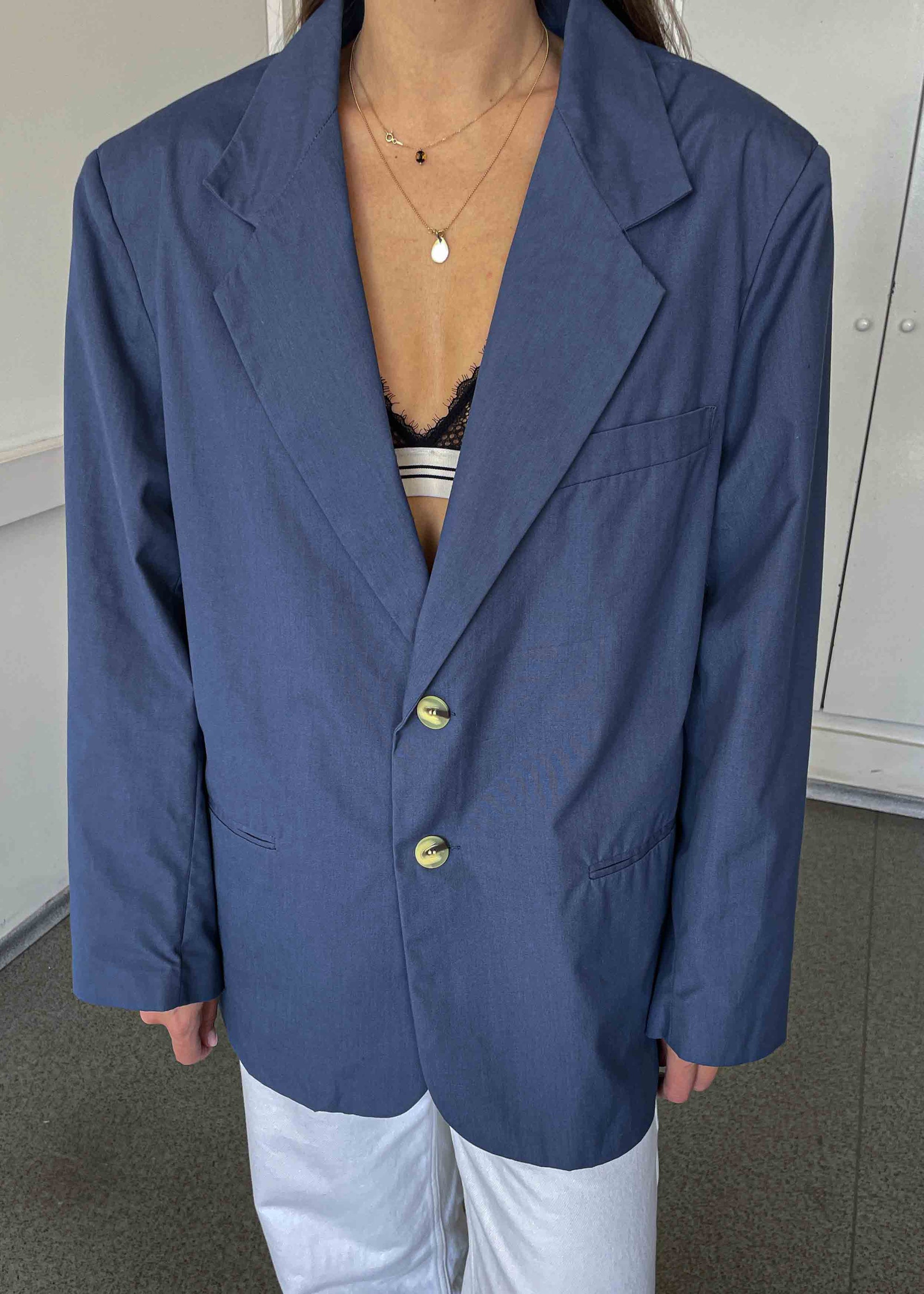 Vintage Blue Oversized Cotton Blazer