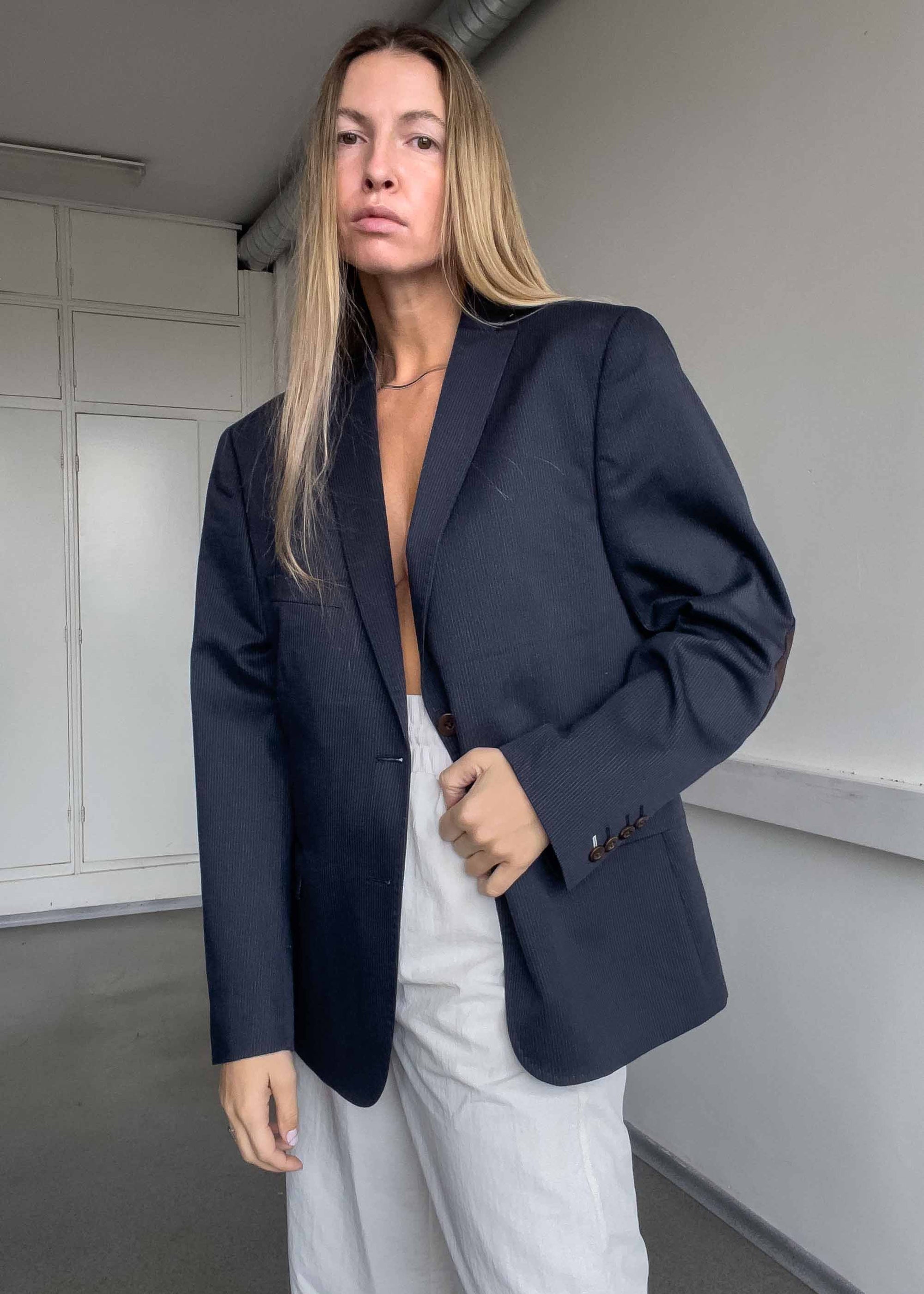 Vintage Blue Stripy Oversized Blazer