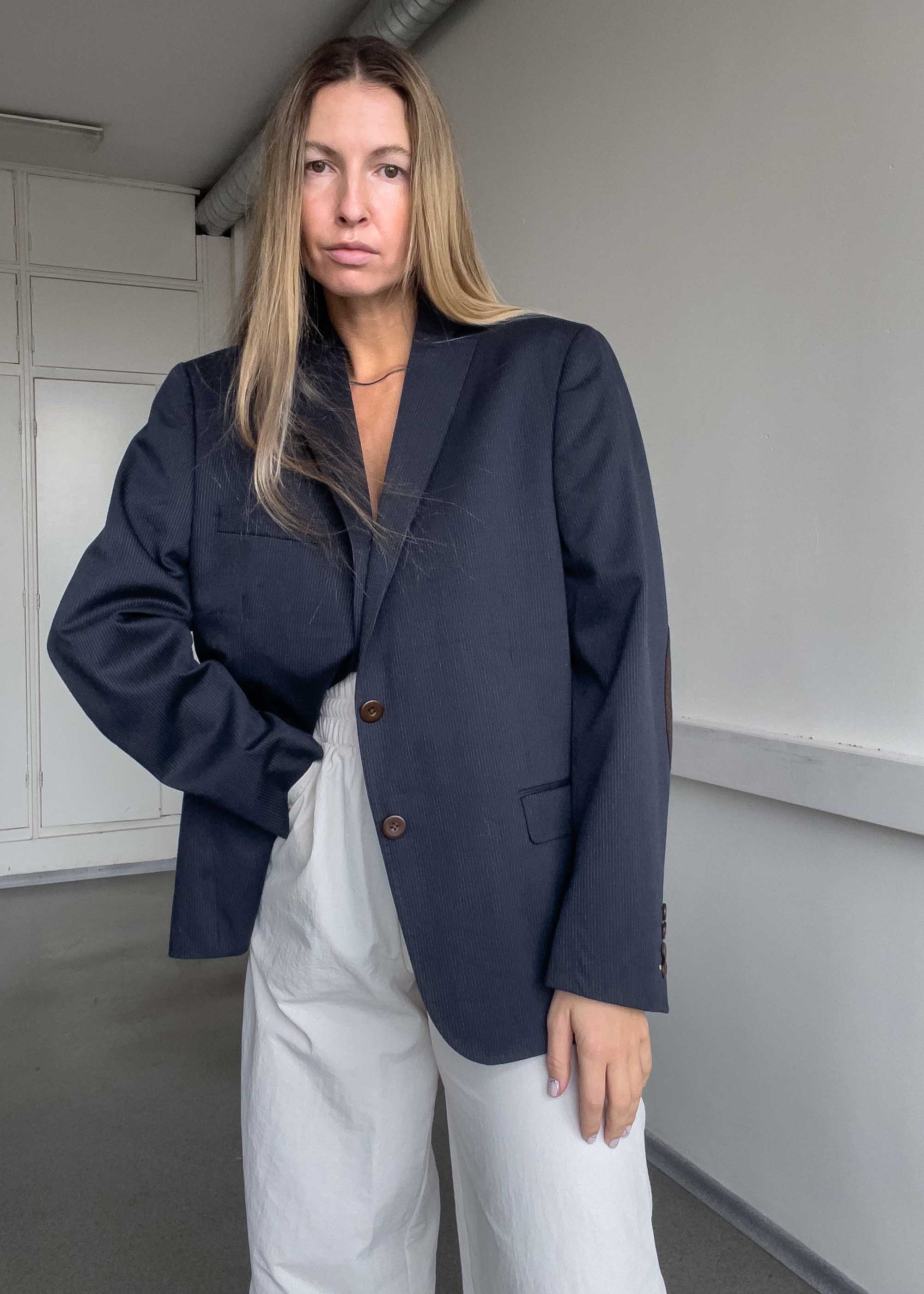 Vintage Blue Stripy Oversized Blazer