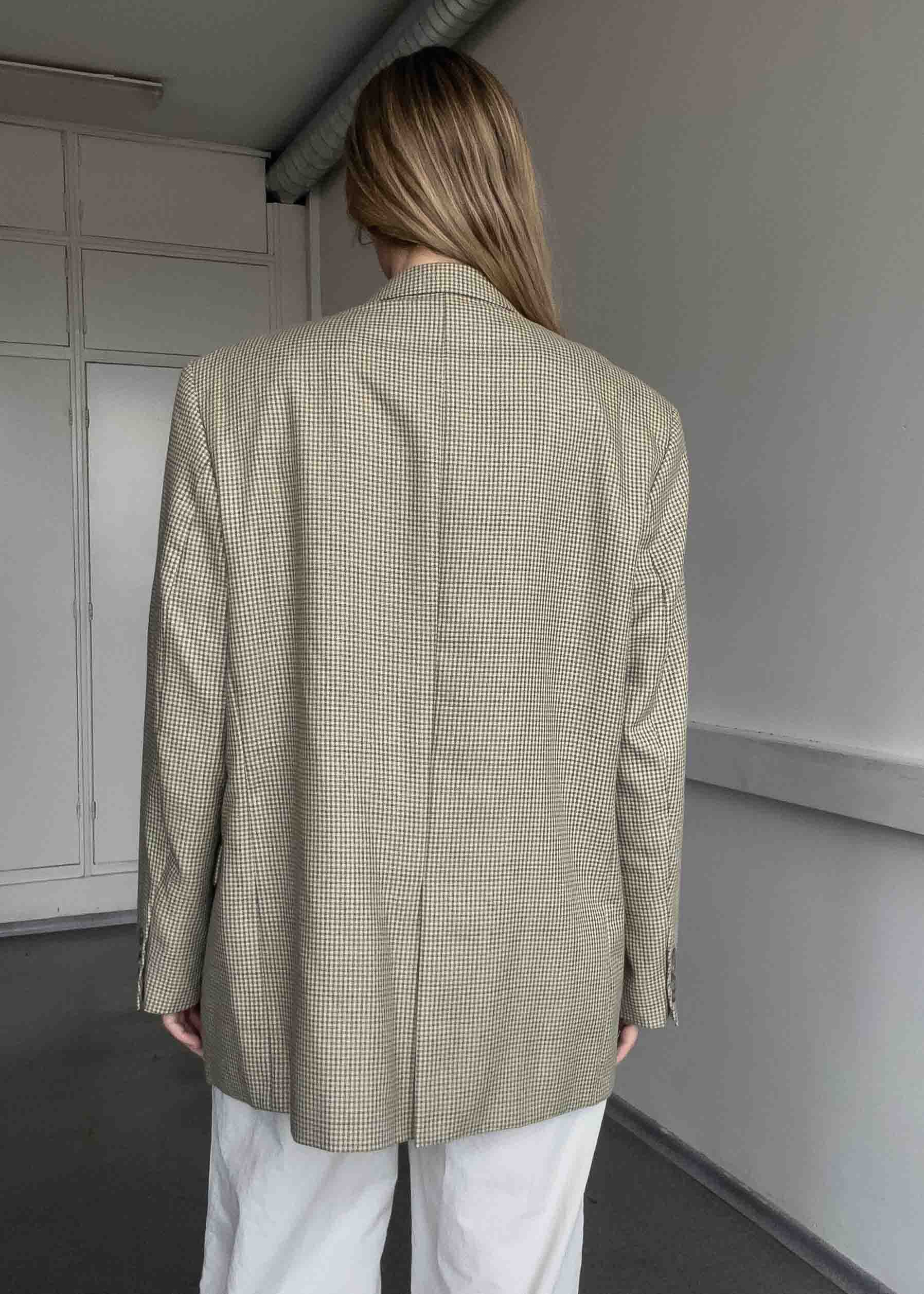 Vintage Beige Checked Oversized Blazer