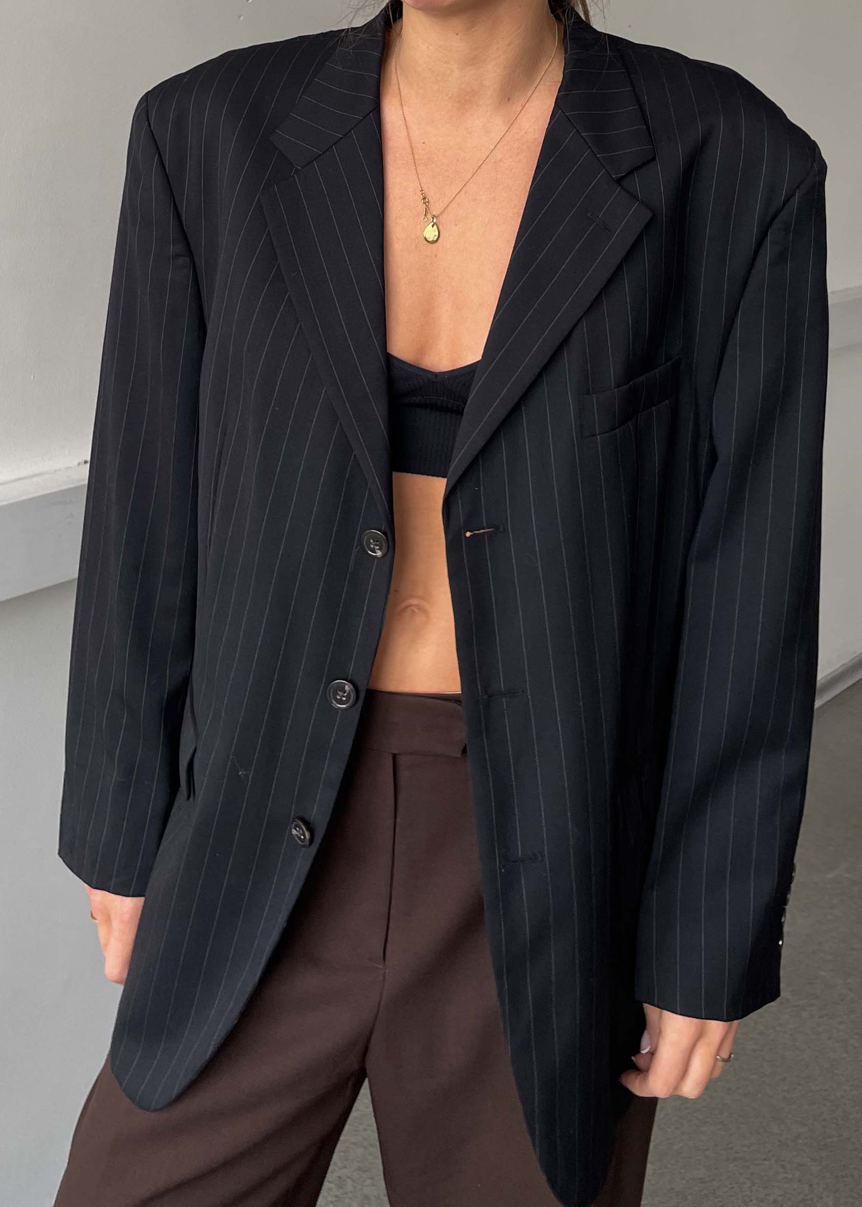 Vintage Black Stripped Oversized 100% WOOL Blazer CHAPS by RALPH LAUREN