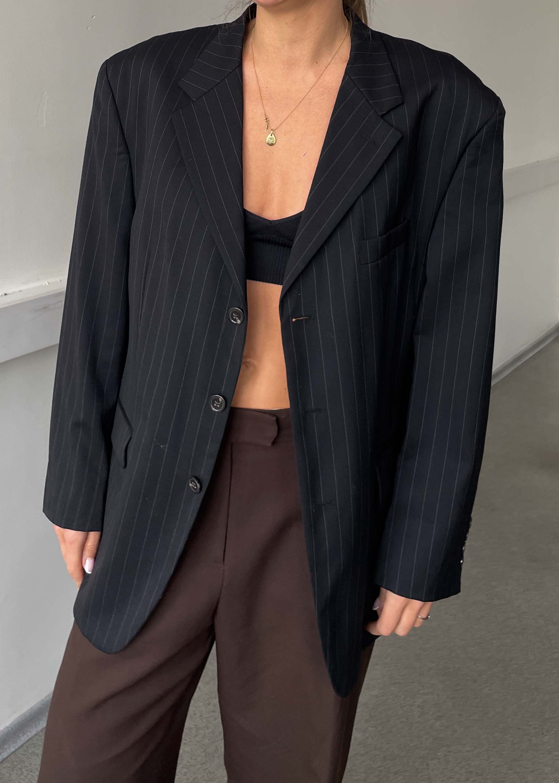 Vintage Black Stripped Oversized 100% WOOL Blazer CHAPS by RALPH LAUREN