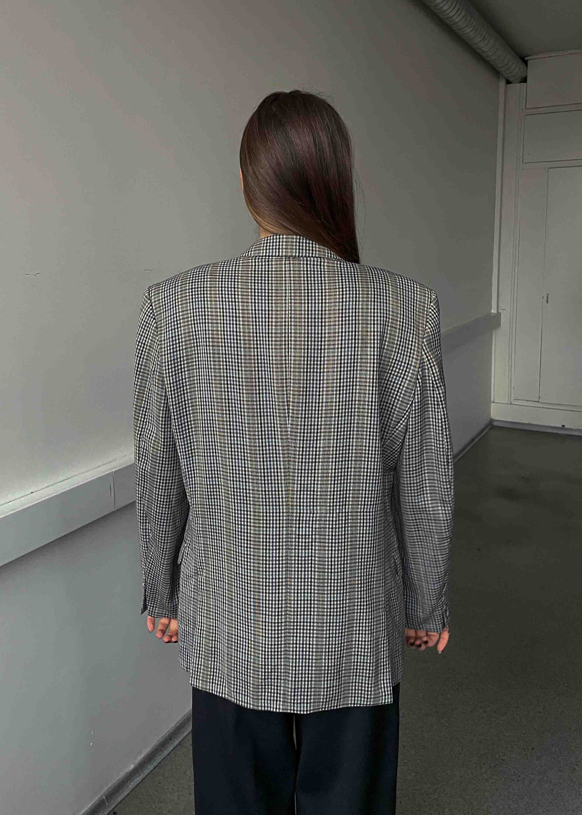 Vintage Grey Muticoloured Checked Oversized Blazer