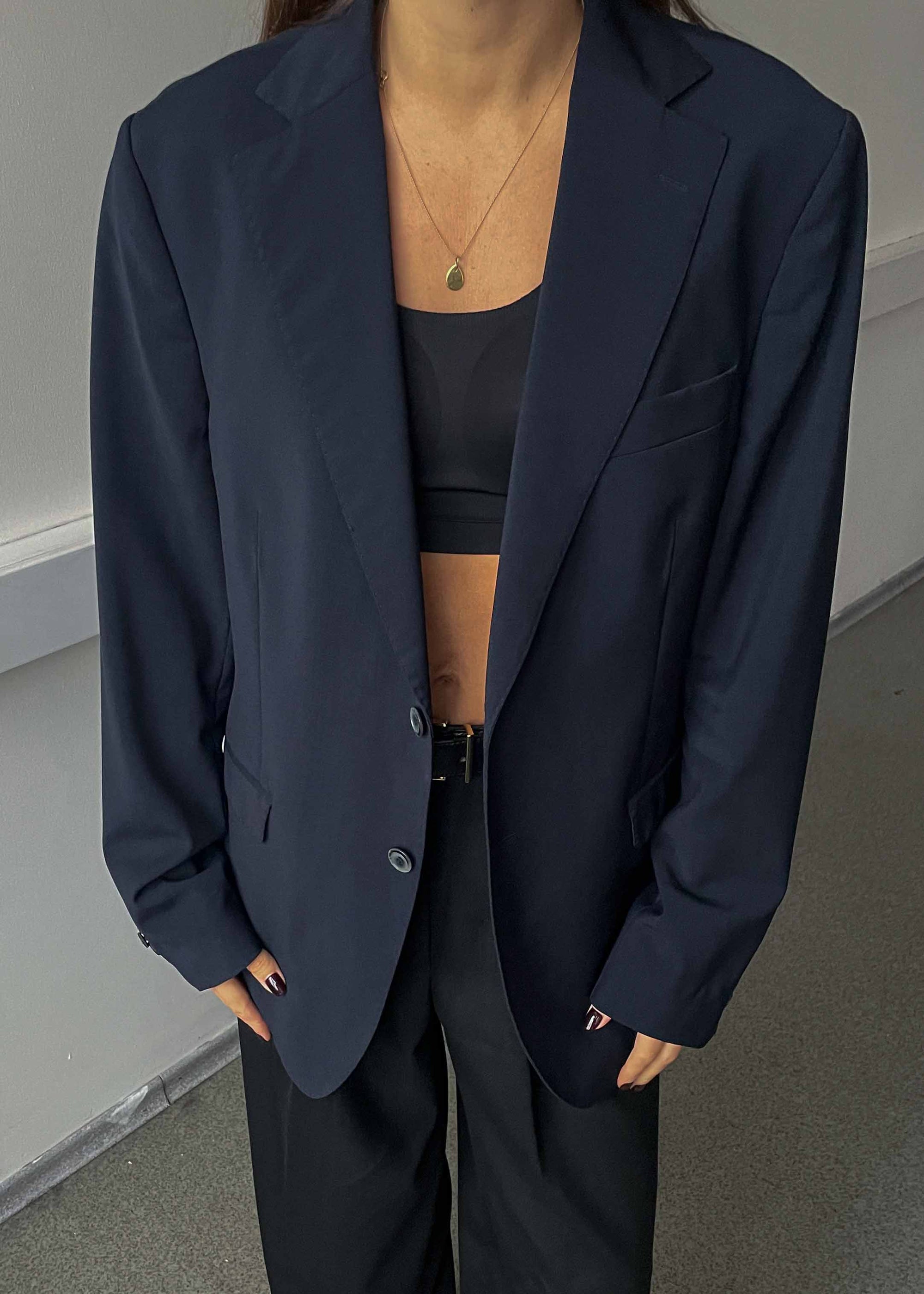 Vintage Navy Blue Oversized 100% WOOL Blazer