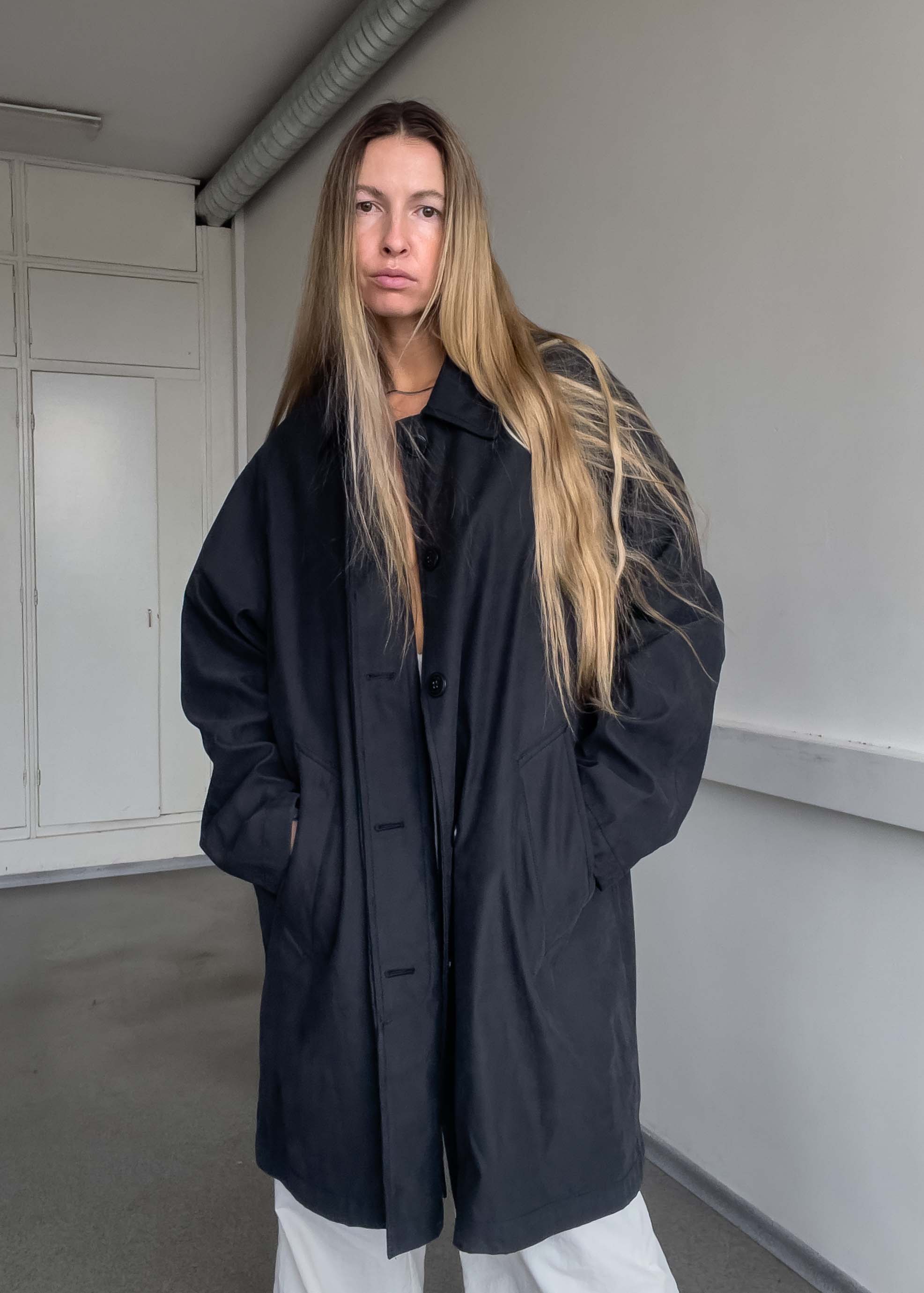 Vintage Dark Grey Oversized Rain Coat