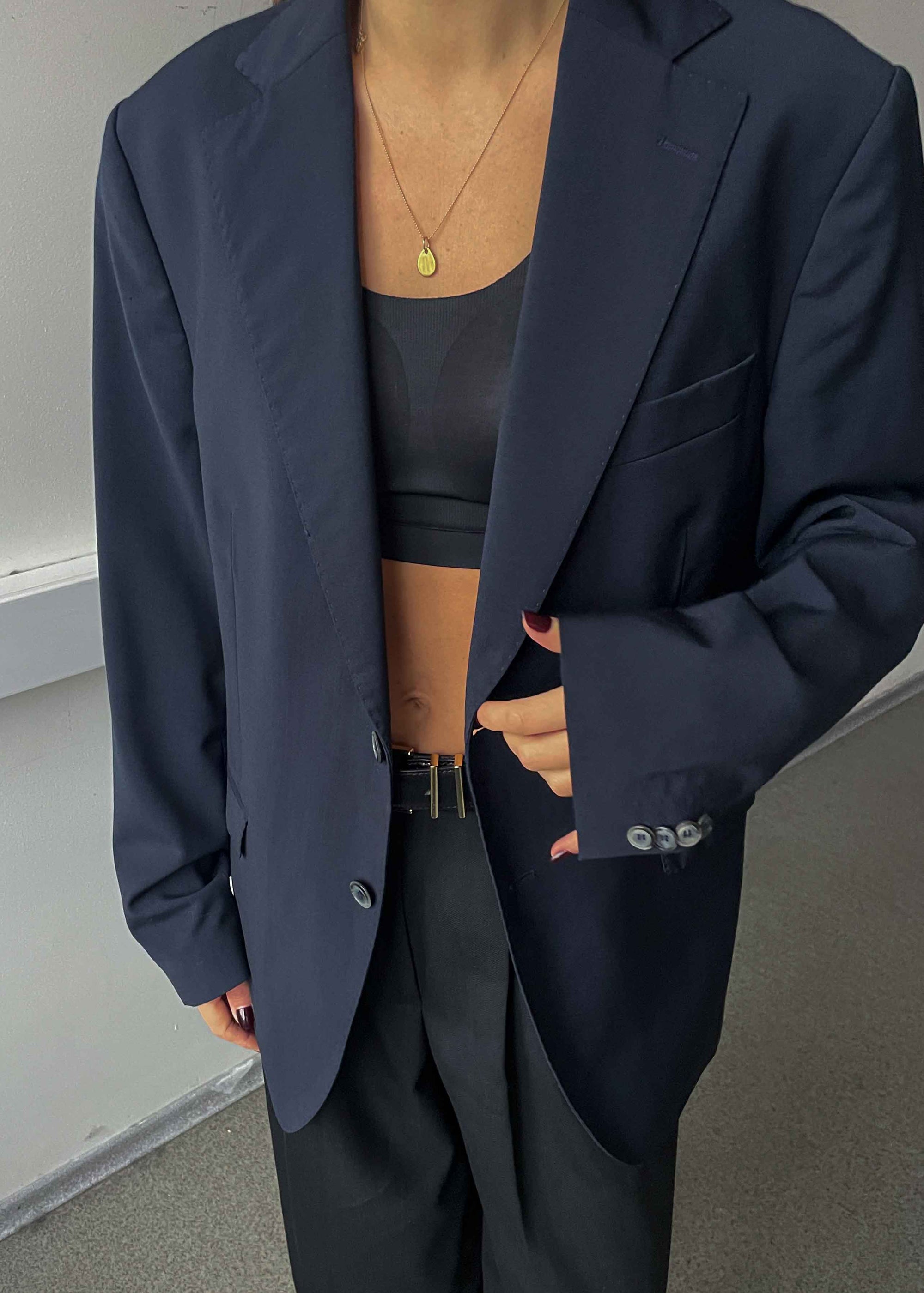 Vintage Navy Blue Oversized 100% WOOL Blazer