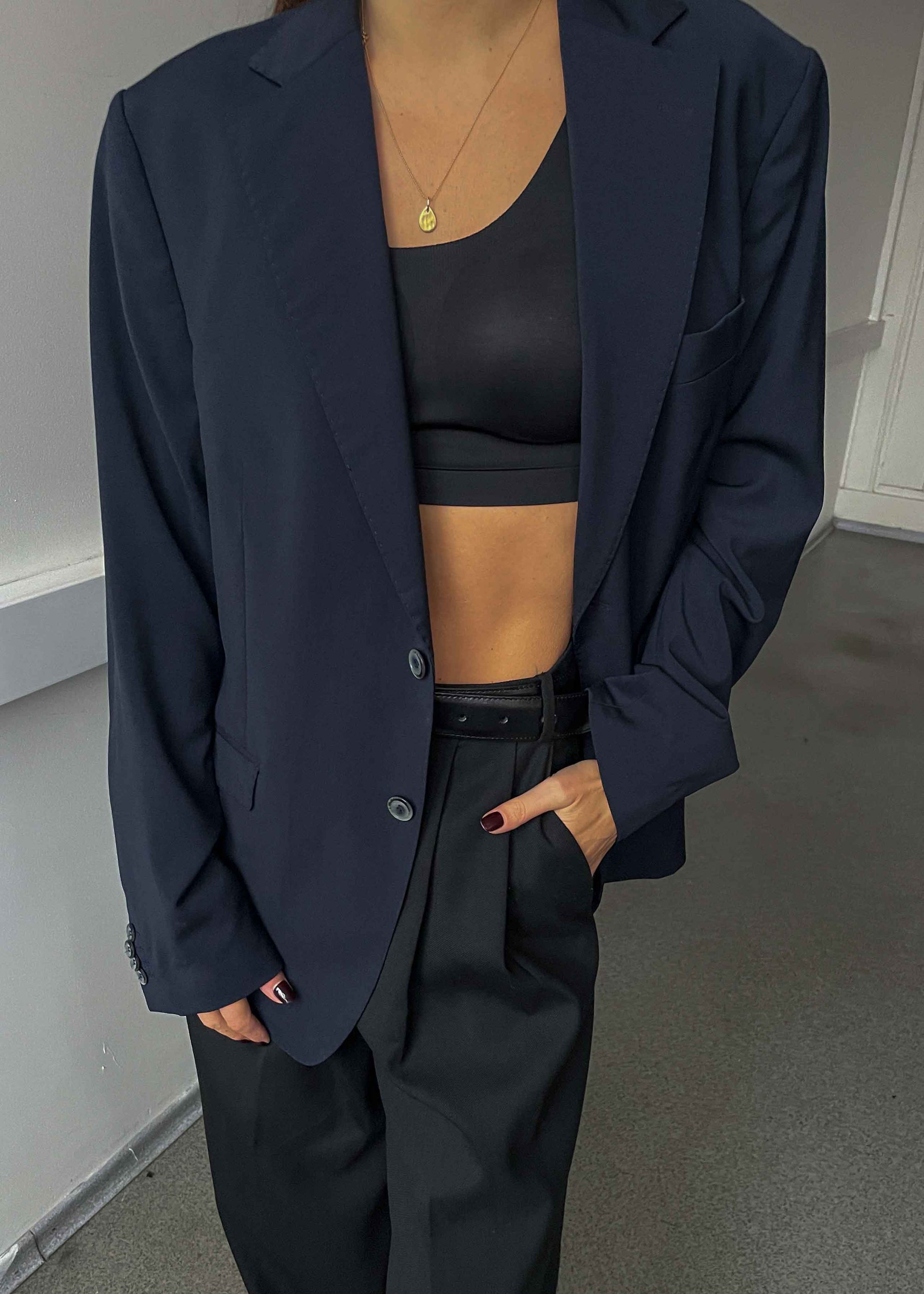 Vintage Navy Blue Oversized 100% WOOL Blazer