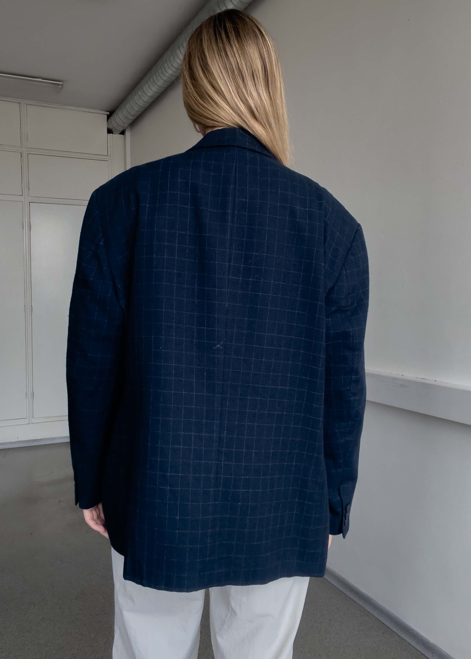 Vintage Blue Checked Oversized Blazer
