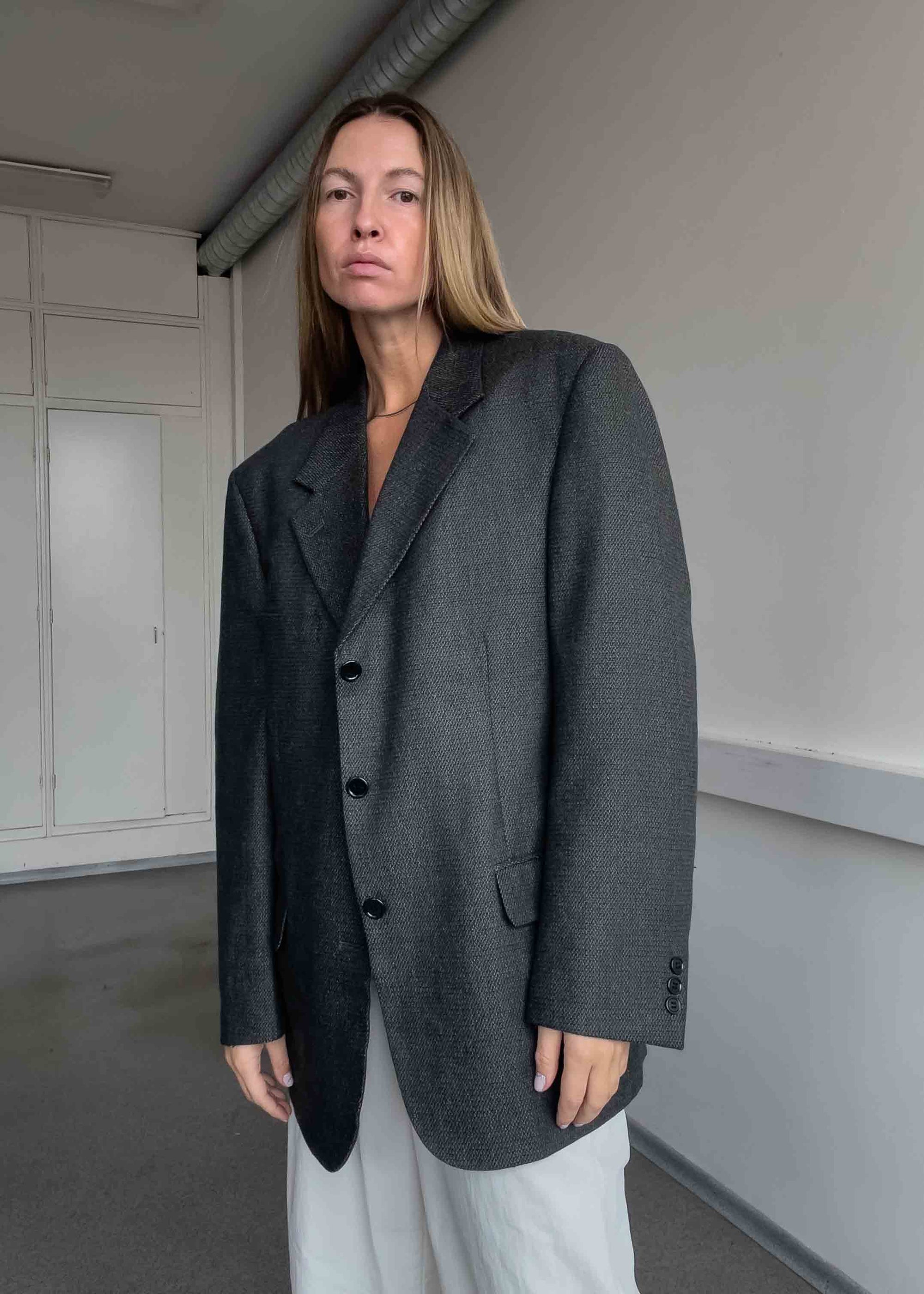 Vintage Oversized Blazer in Grey & Green Tones