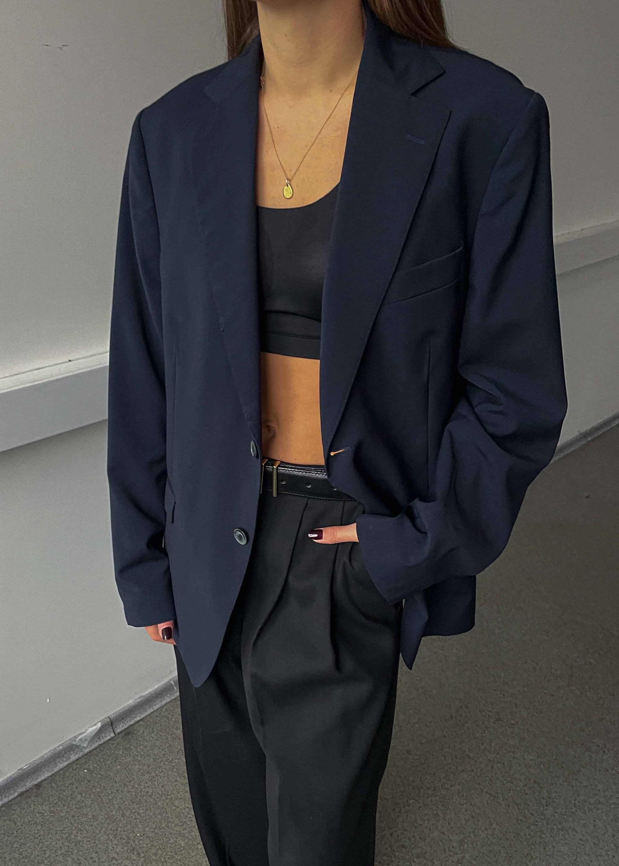 Vintage Navy Blue Oversized 100% WOOL Blazer