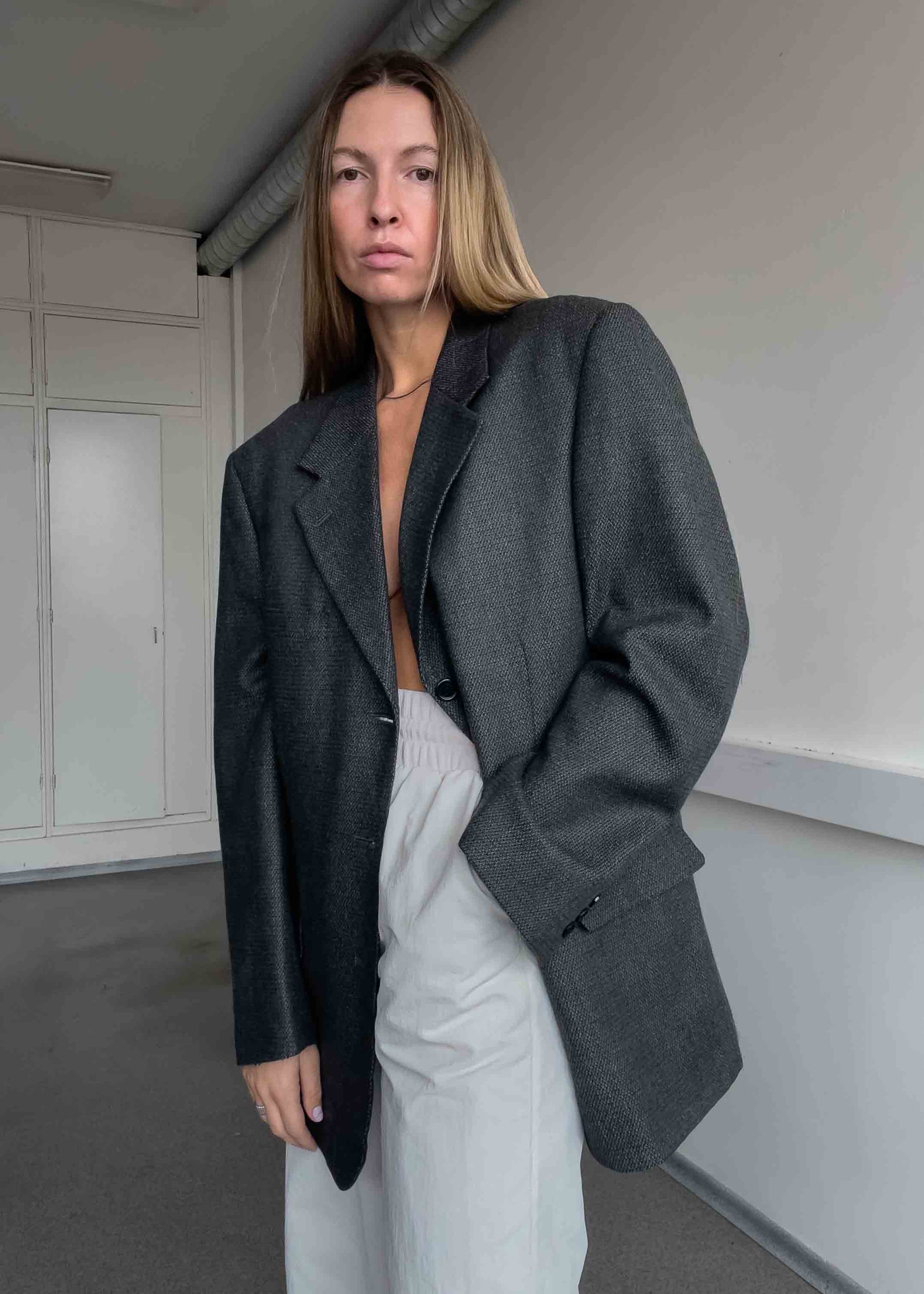 Vintage Oversized Blazer in Grey & Green Tones