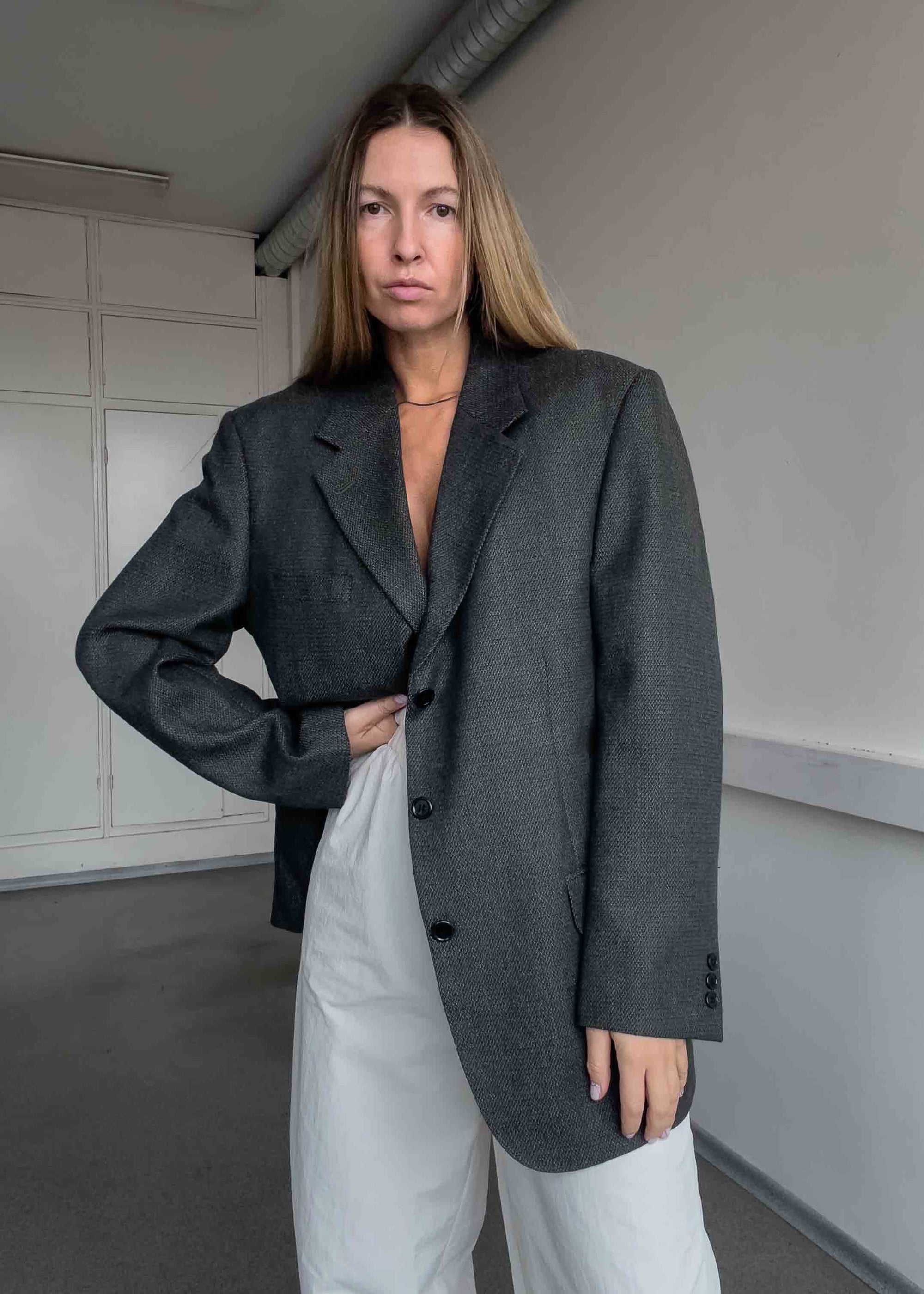 Vintage Oversized Blazer in Grey & Green Tones