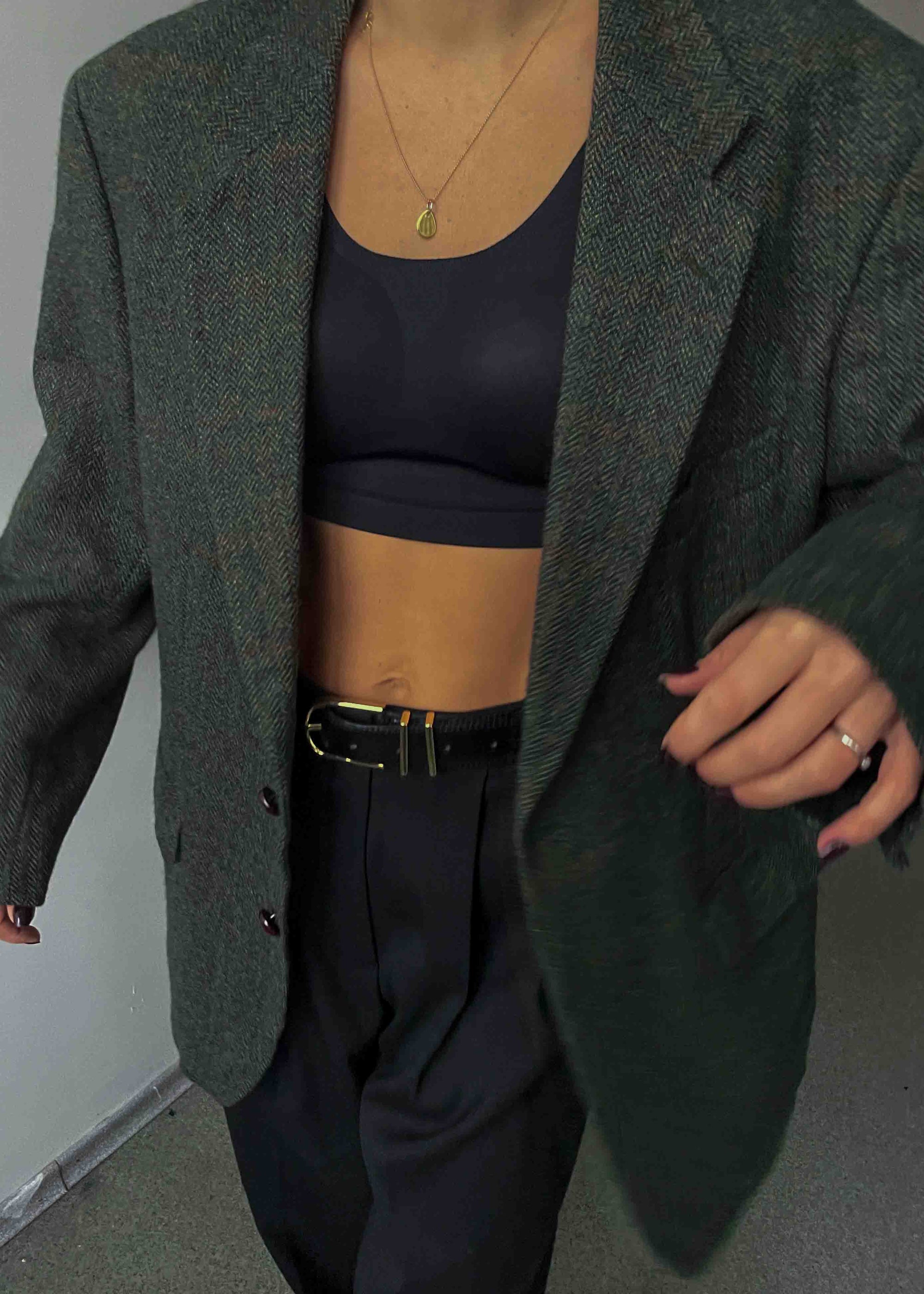 Vintage Green Patterned Oversized 100% WOOL Blazer