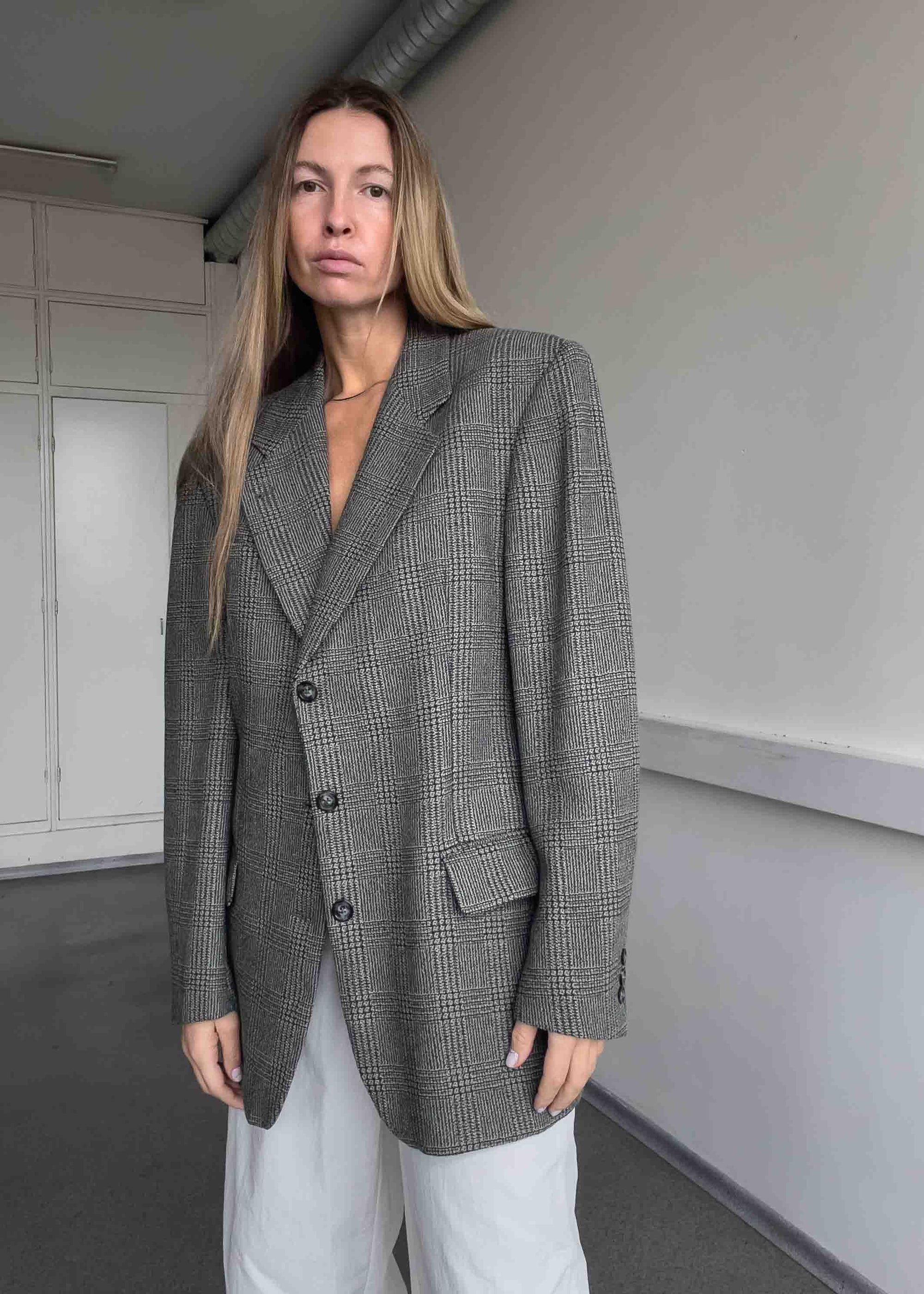 Vintage Checked Oversized Blazer in Green & Grey Tones