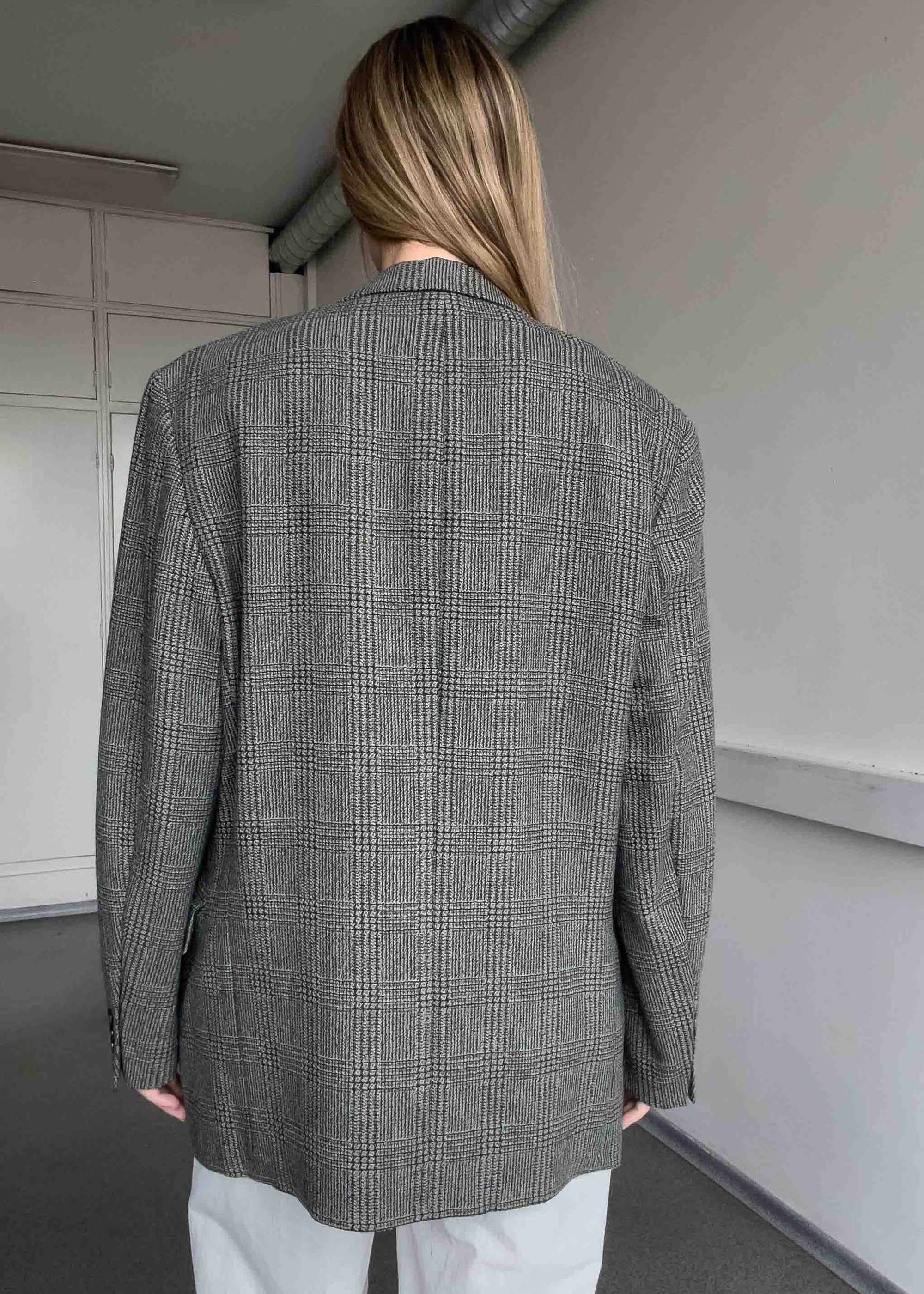 Vintage Checked Oversized Blazer in Green & Grey Tones