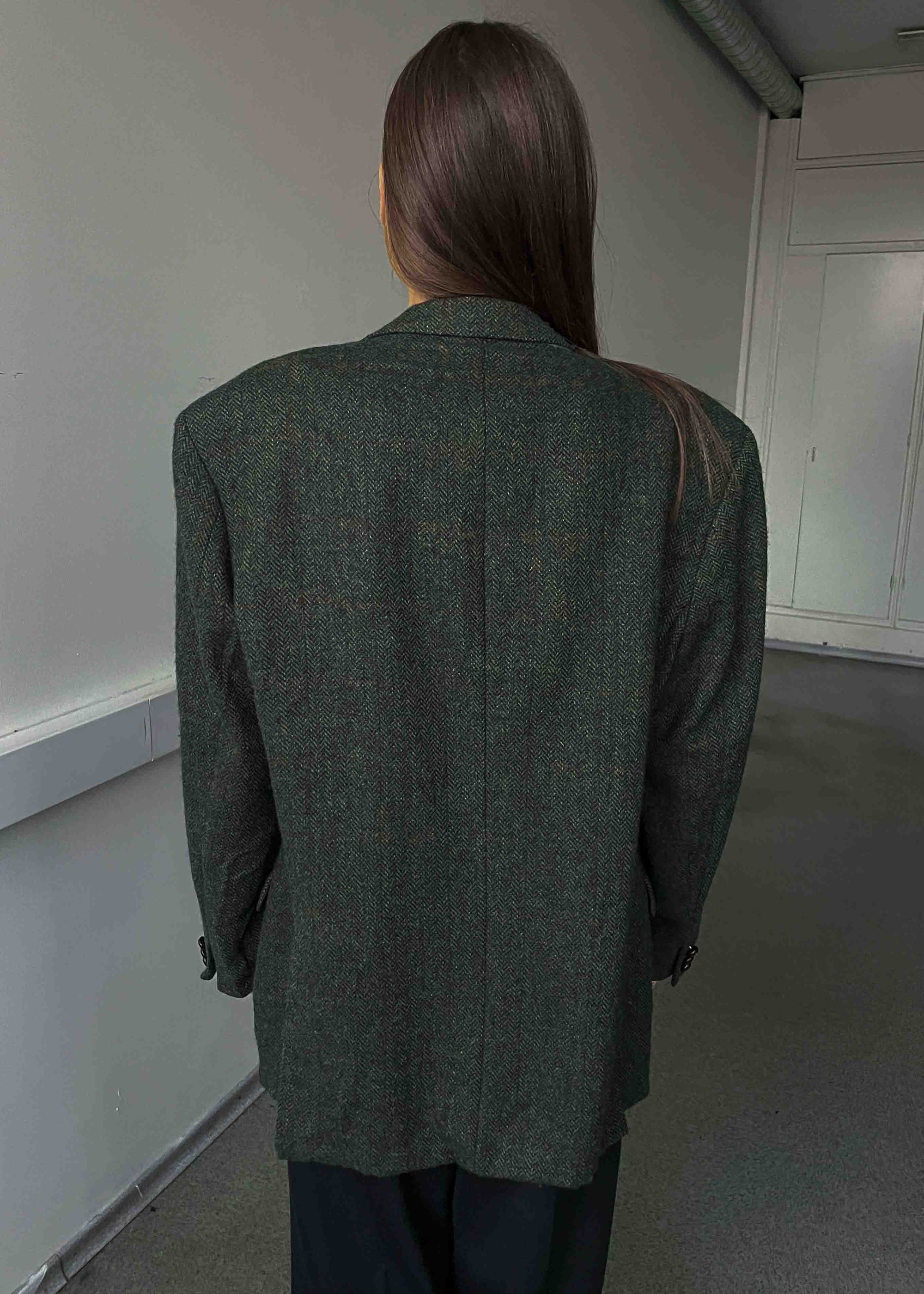 Vintage Green Patterned Oversized 100% WOOL Blazer