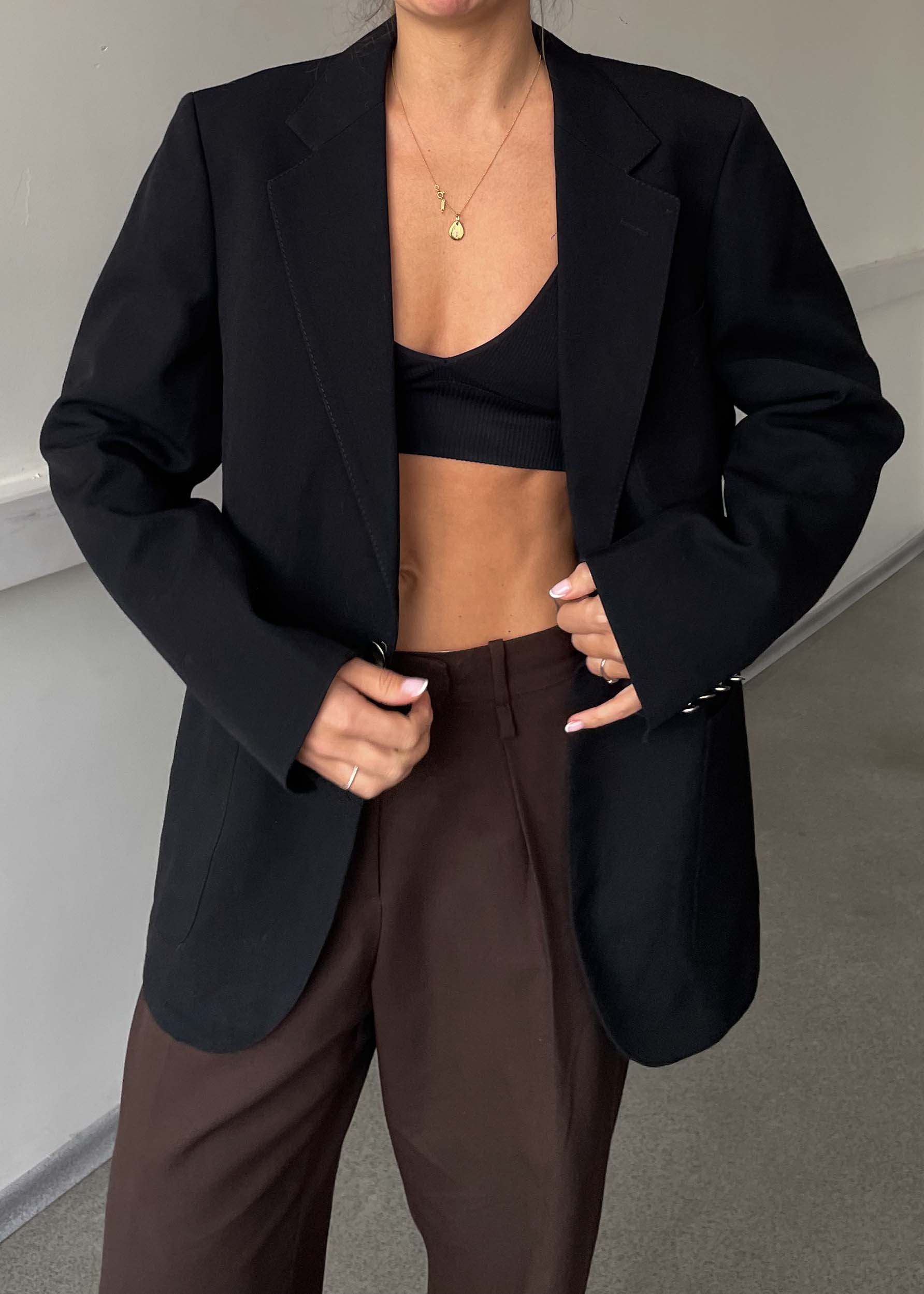 Vintage Black Oversized Blazer with Silver Buttons