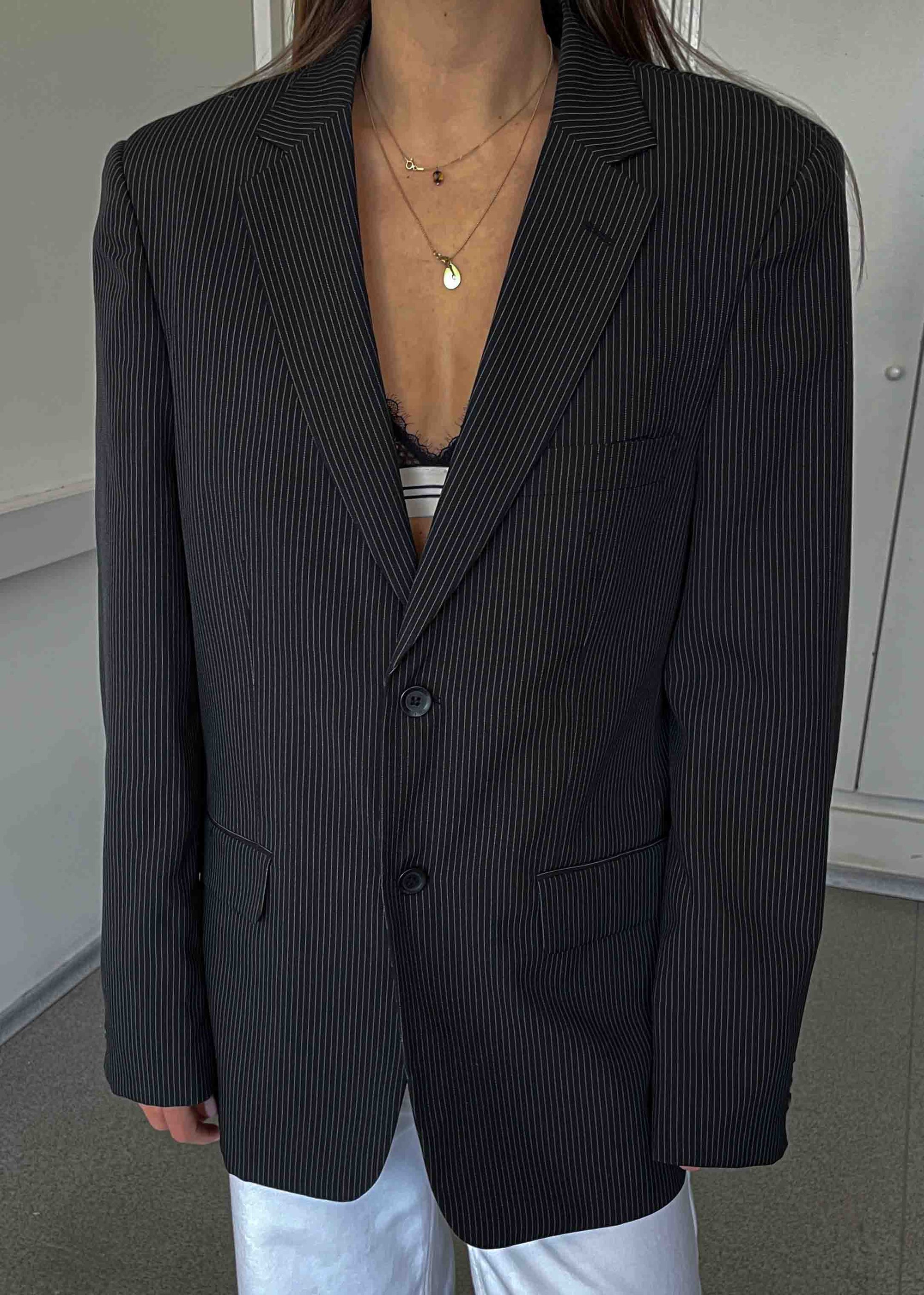 Vintage Black Striped Oversized Blazer
