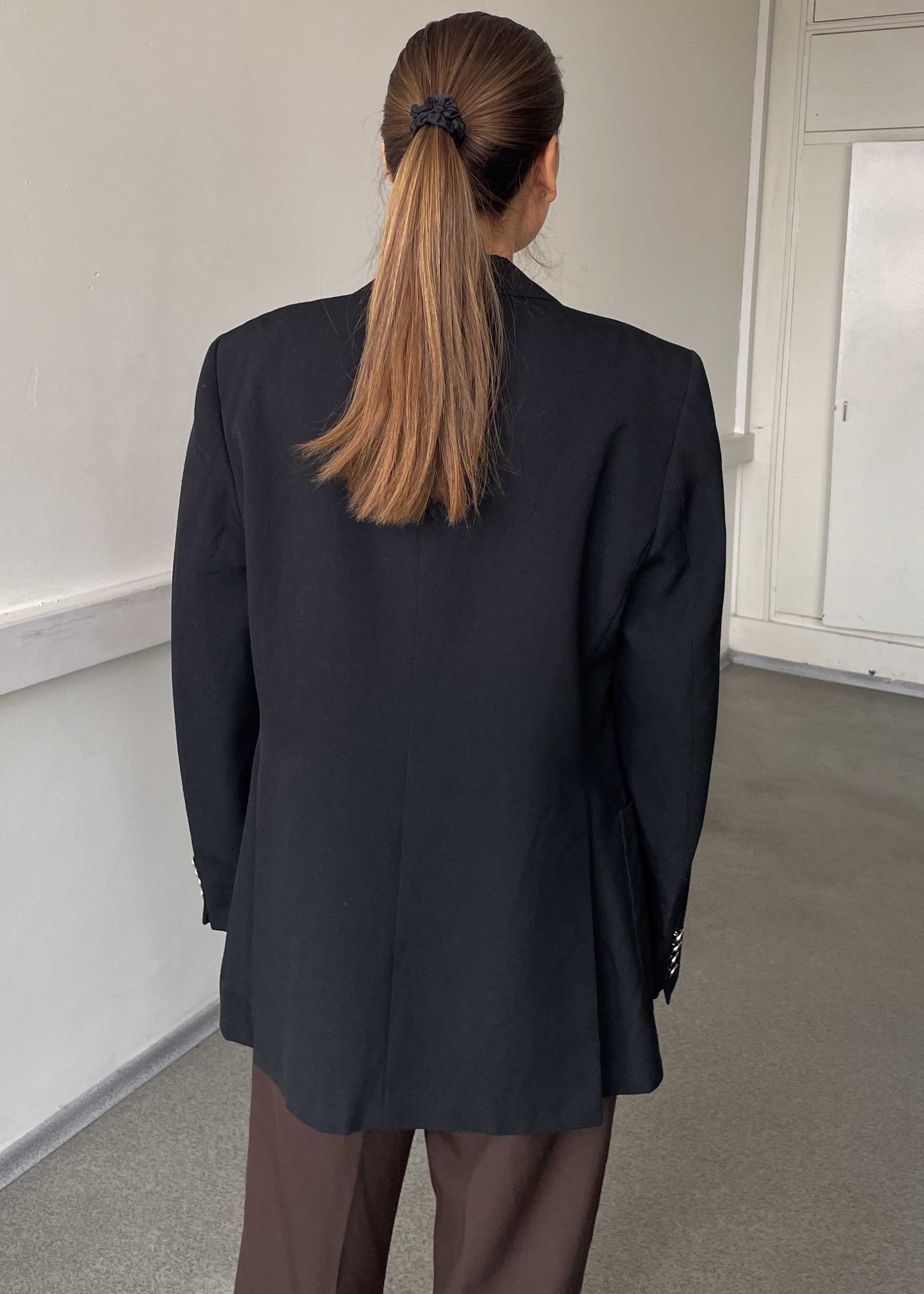 Vintage Black Oversized Blazer with Silver Buttons