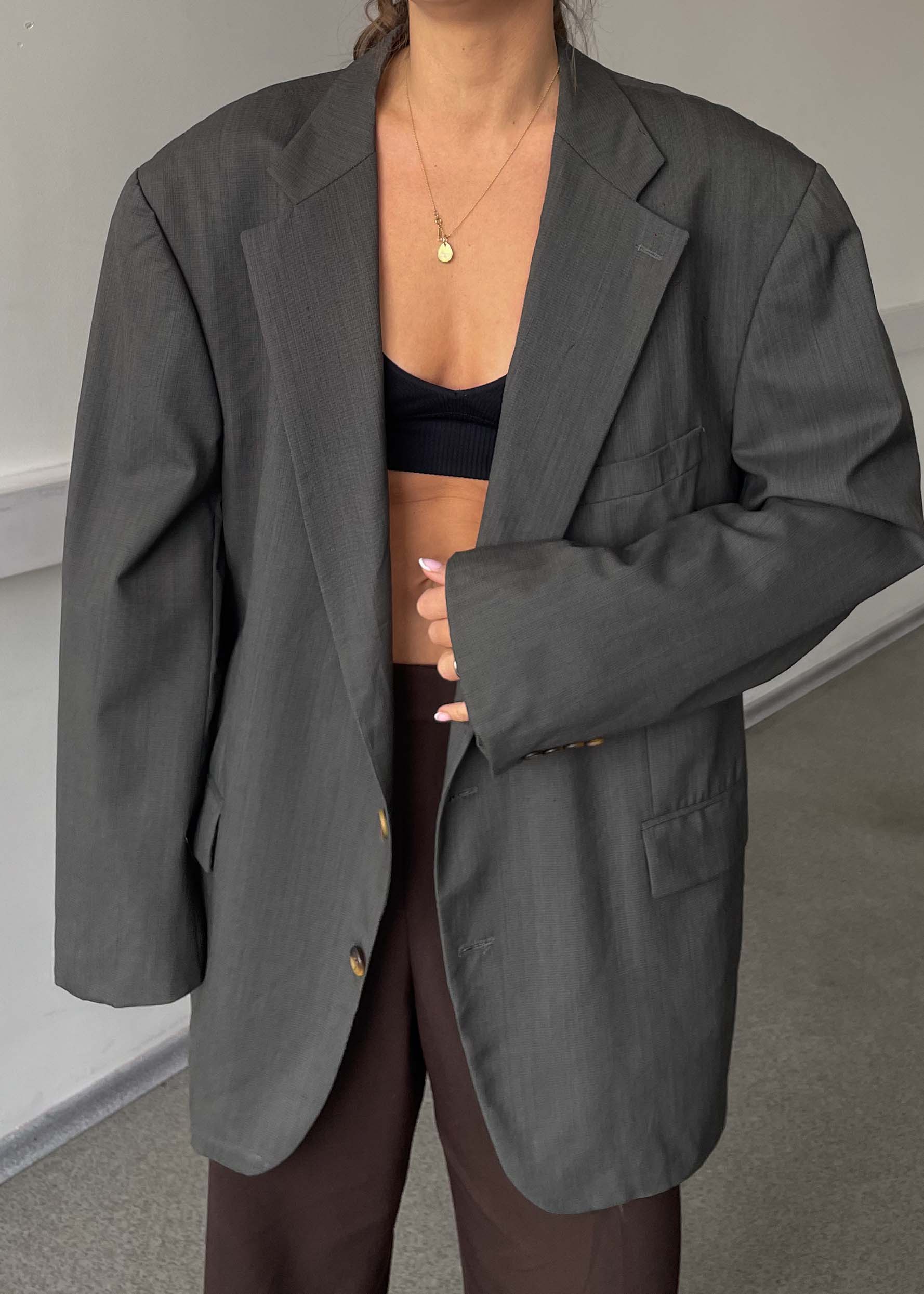 Vintage Grey/Green Patterned 100% WOOL Oversized Blazer CHAPS by RALPH LAUREN