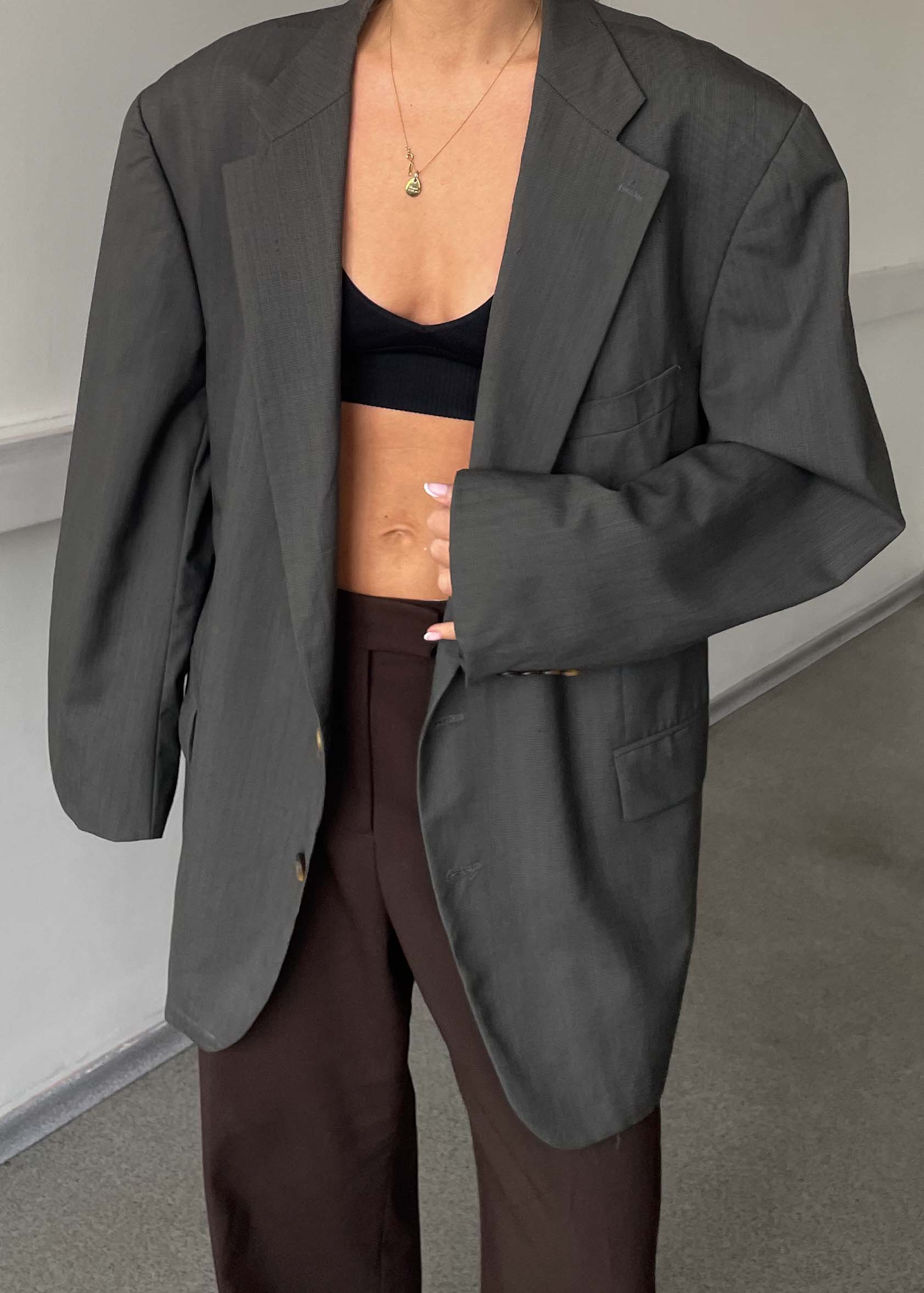 Vintage Grey/Green Patterned 100% WOOL Oversized Blazer CHAPS by RALPH LAUREN