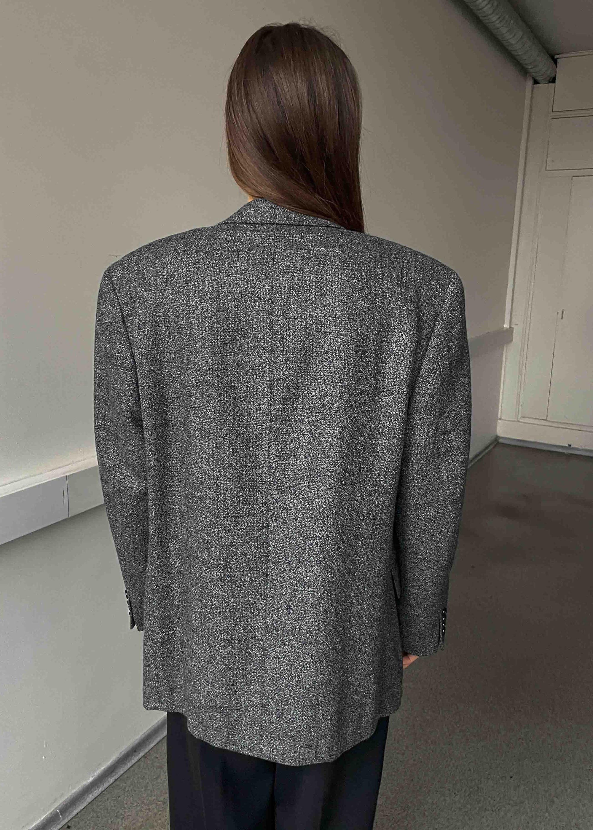 Vintage Grey Patterned Oversized 100% WOOL Blazer
