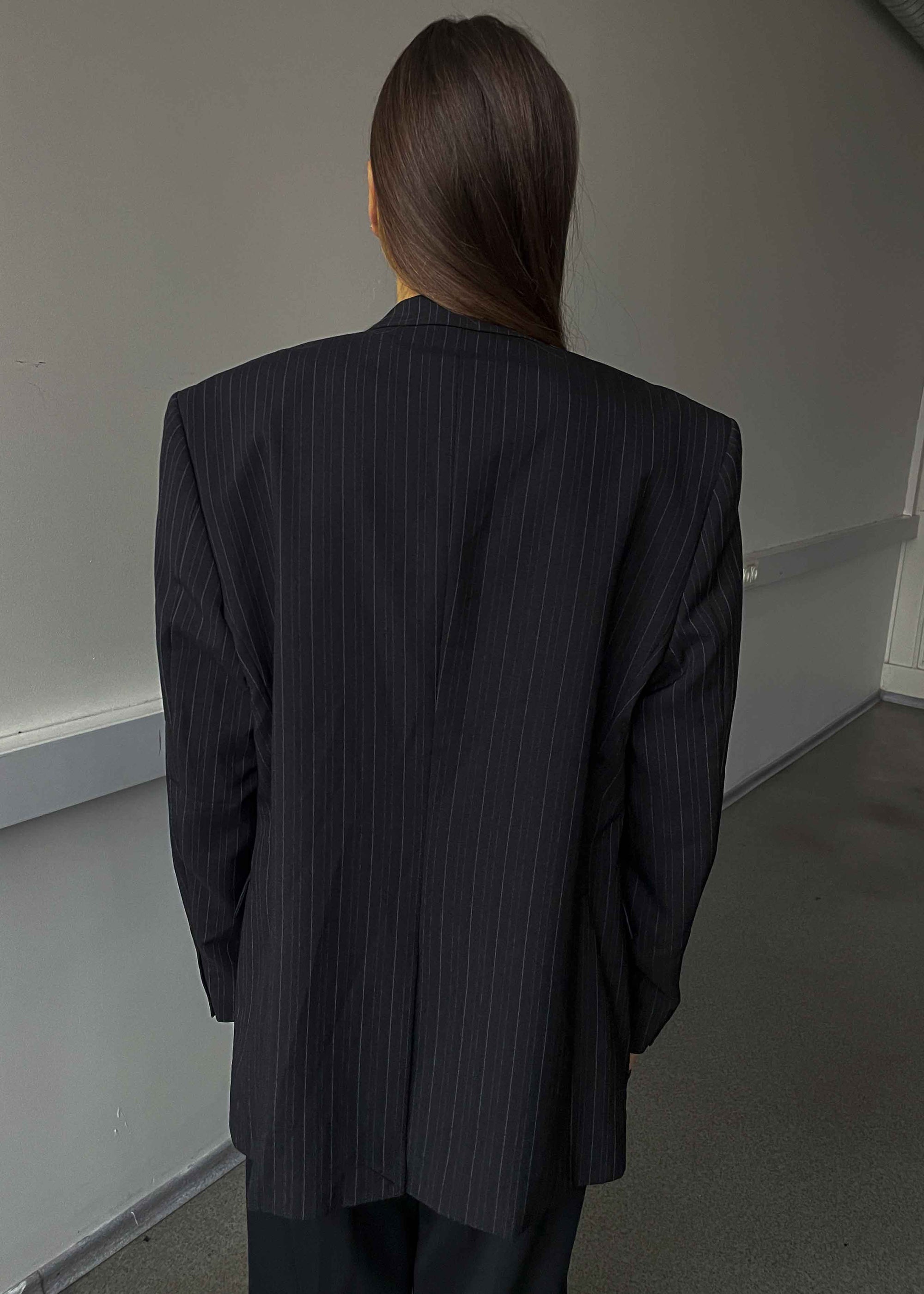 Vintage Dark Brown Striped Oversized Blazer