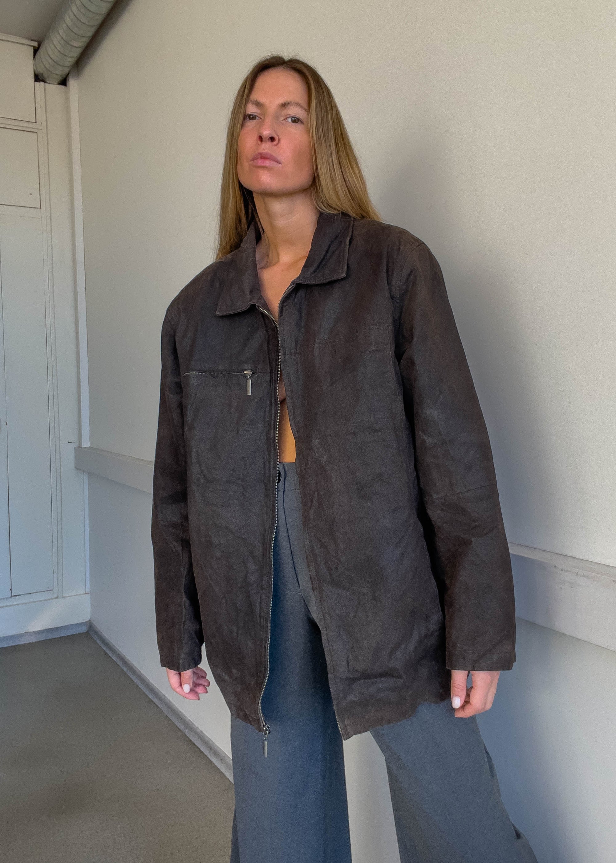 Vintage Brown Oversized Suede Jacket