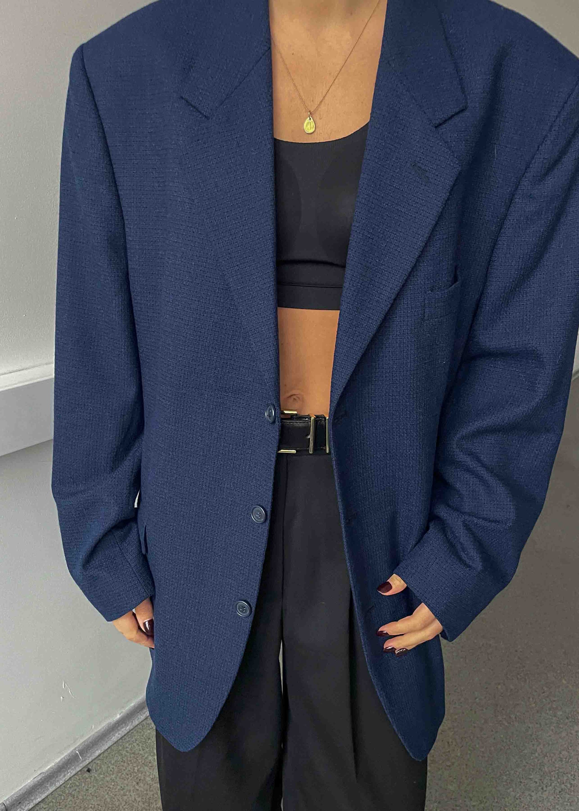 Vintage Blue Patterned Oversized Blazer