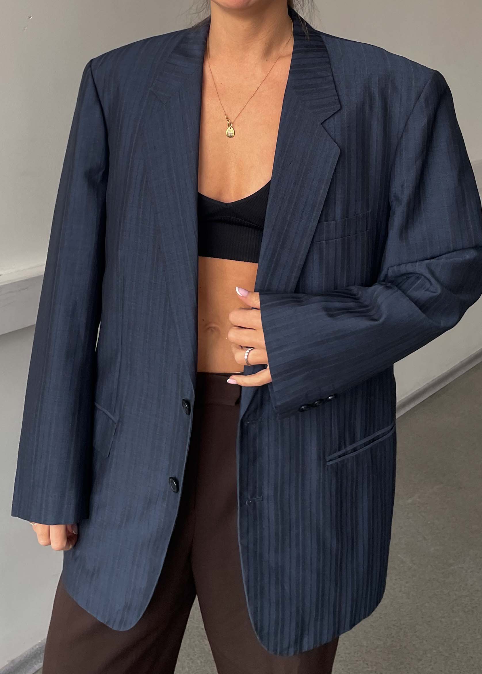 Vintage Blue Striped Oversized Blazer