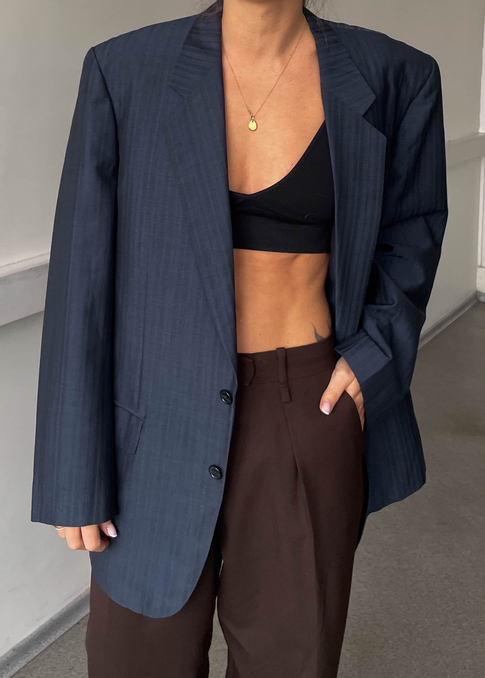 Vintage Blue Striped Oversized Blazer