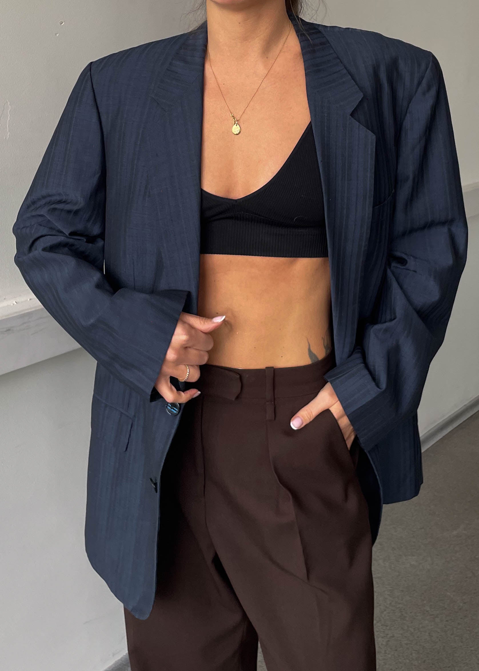 Vintage Blue Striped Oversized Blazer